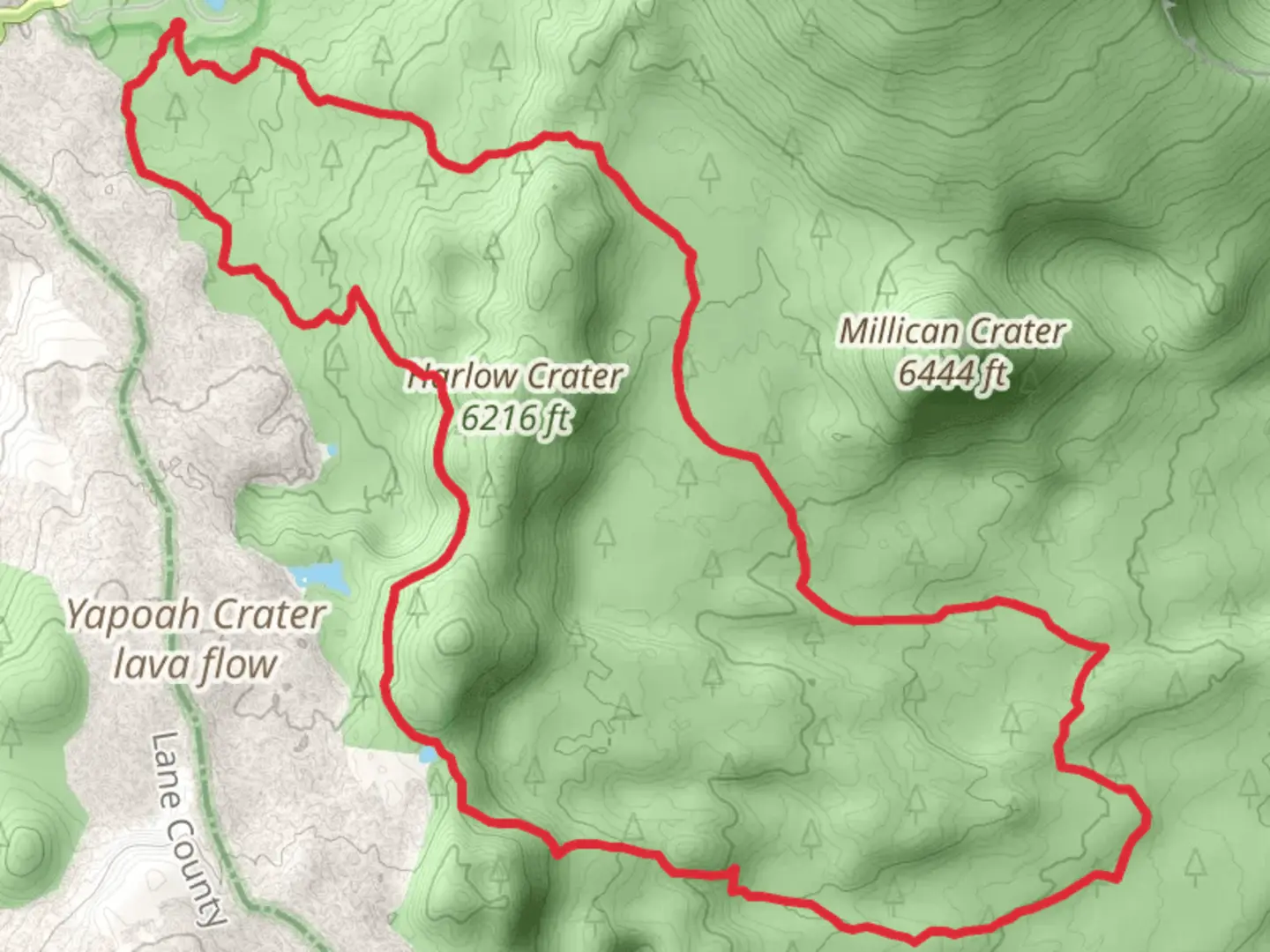 An image depicting the trail Millican Crater and Scott Pass Loop Trail and its surrounding area.