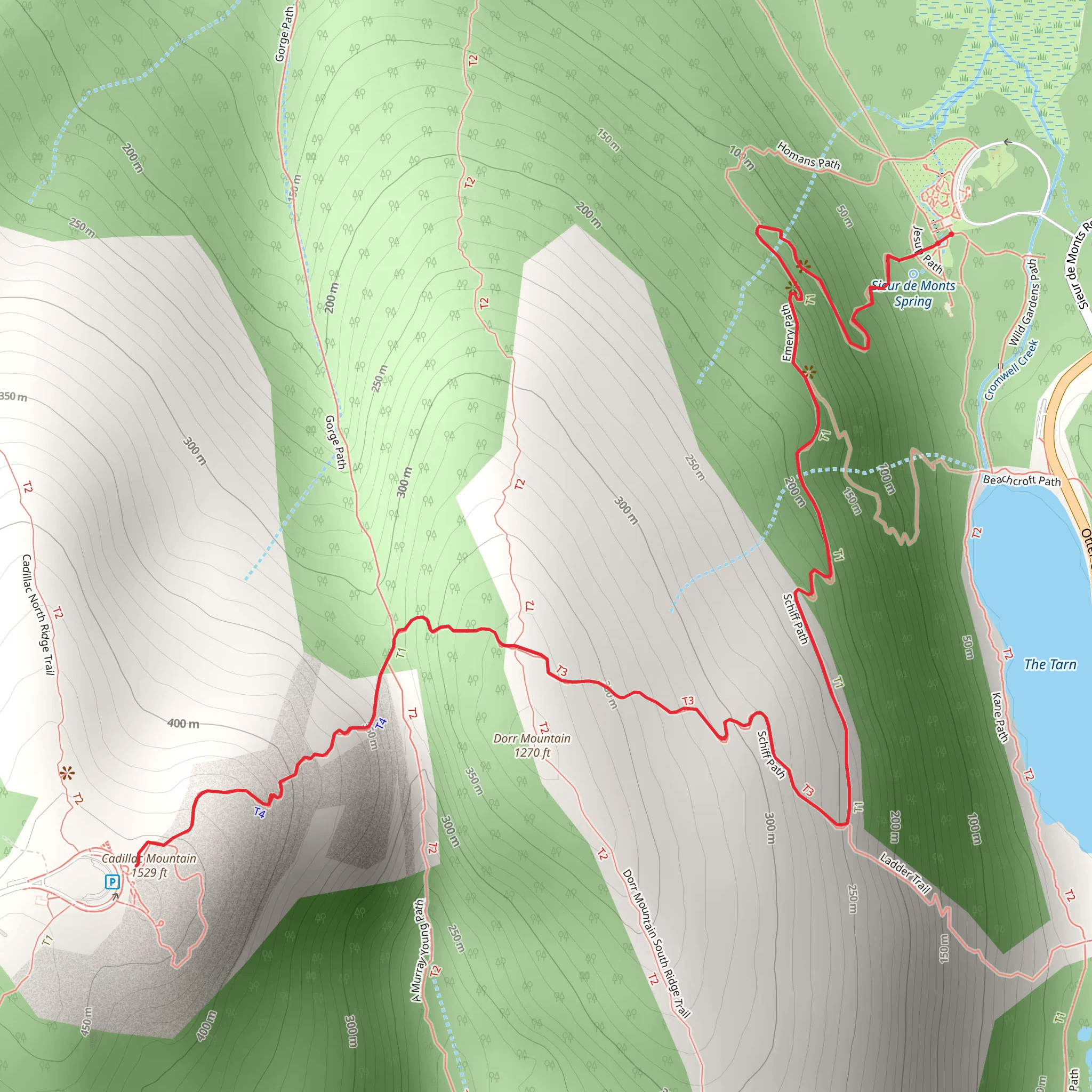Cadillac Mountain via Schiff Path mobile static map