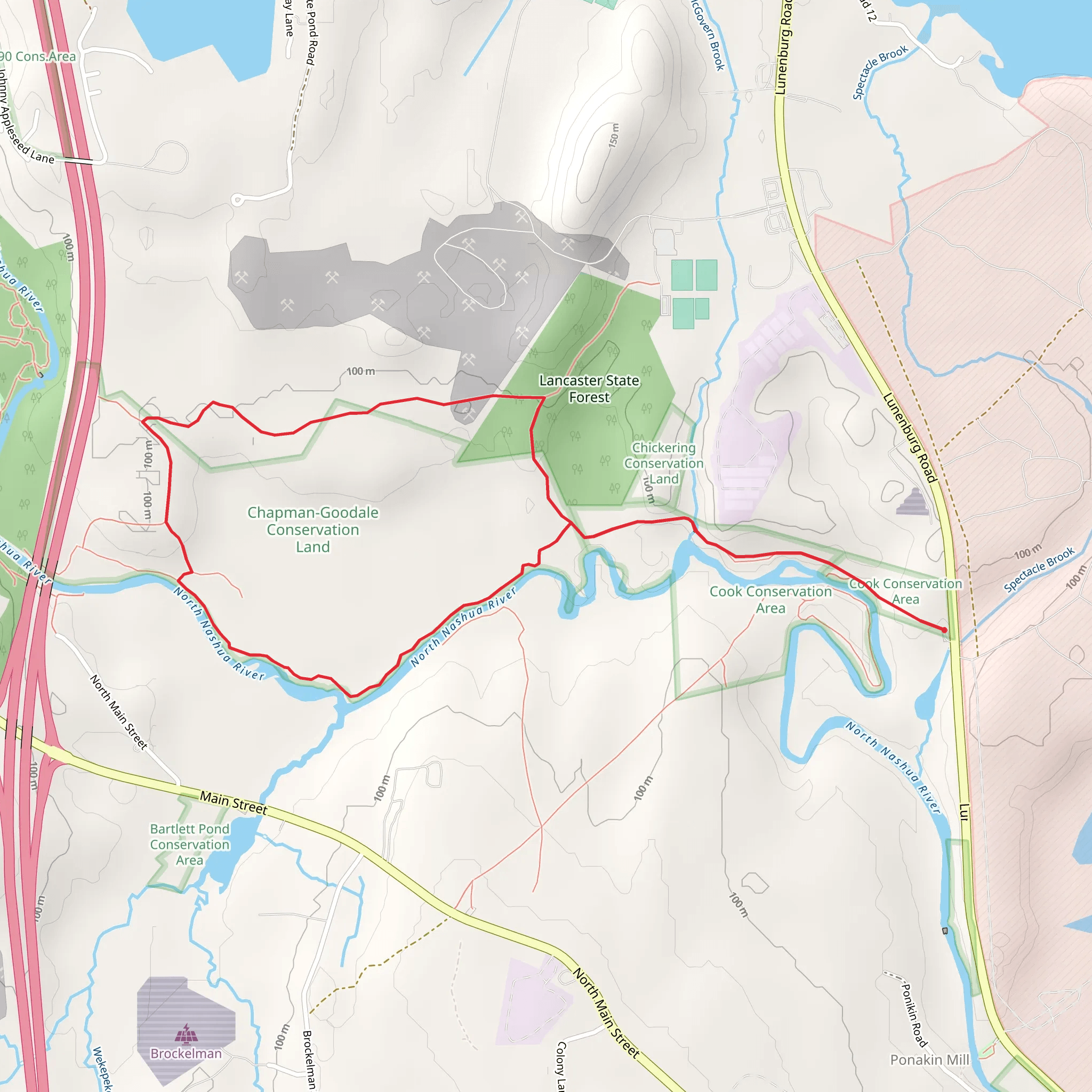 North Nashua River Loop via Lancaster State Forest mobile static map