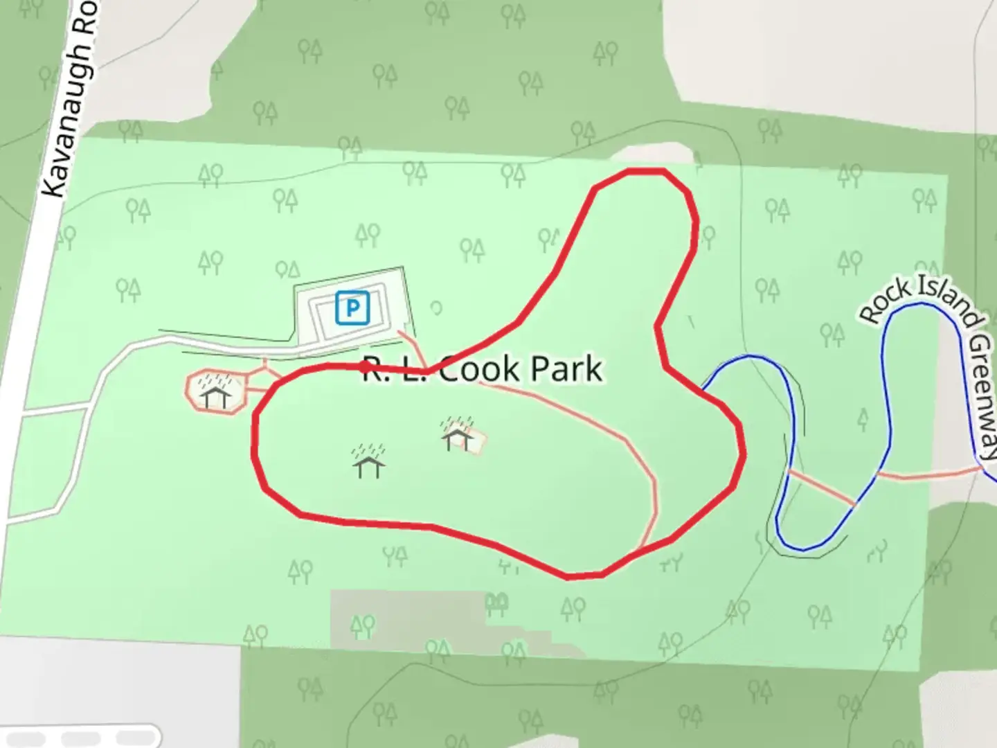 An image depicting the trail R L Cook Park Loop and its surrounding area.