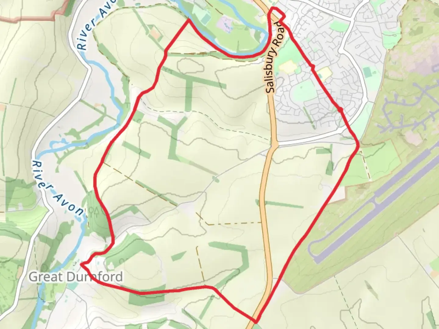 An image depicting the trail Amesbury to Great Durnford Loop and its surrounding area.