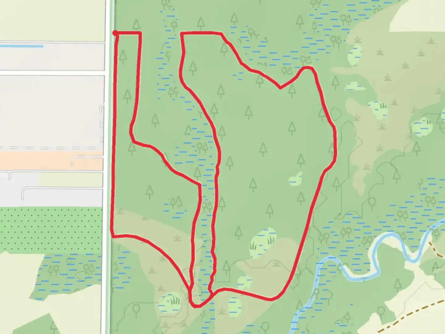 An image depicting the trail Red and Blue Loop Trail and its surrounding area.