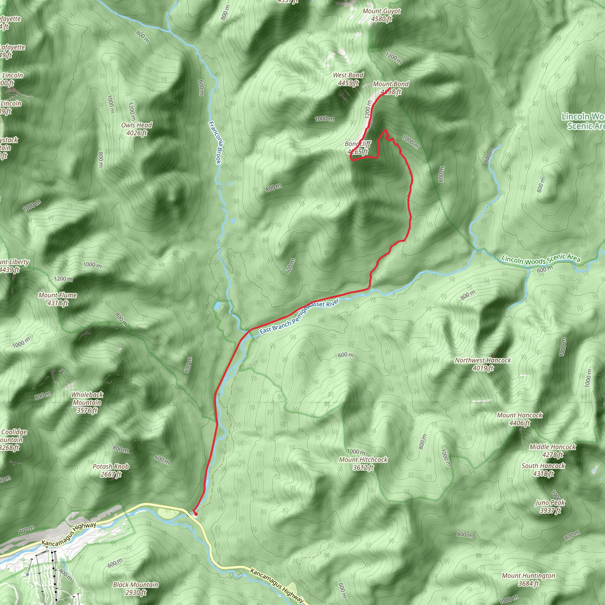 Bondcliff and Mount Bond Trail mobile static map