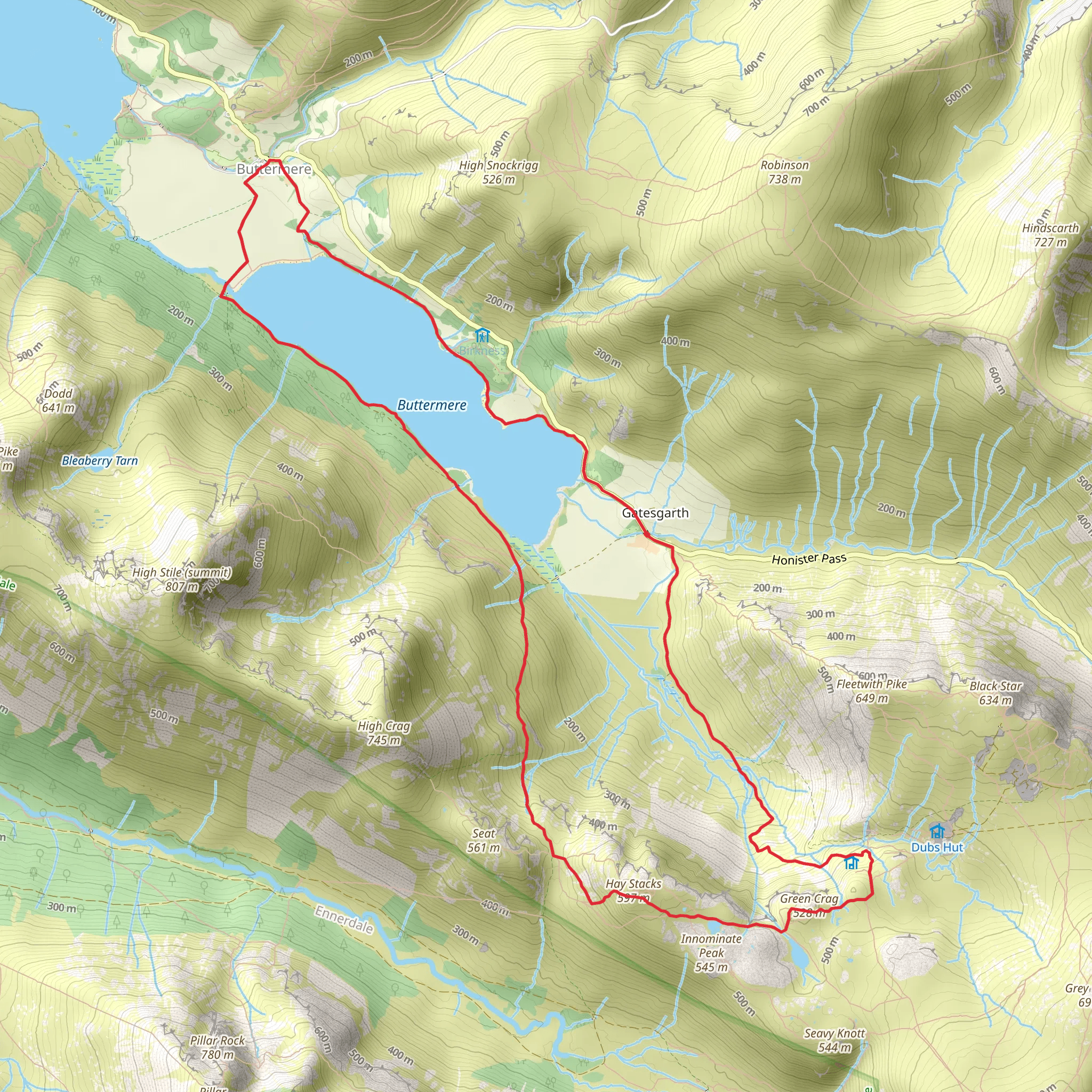 Haystacks from Gatesgarth near Buttermere Reservoir mobile static map