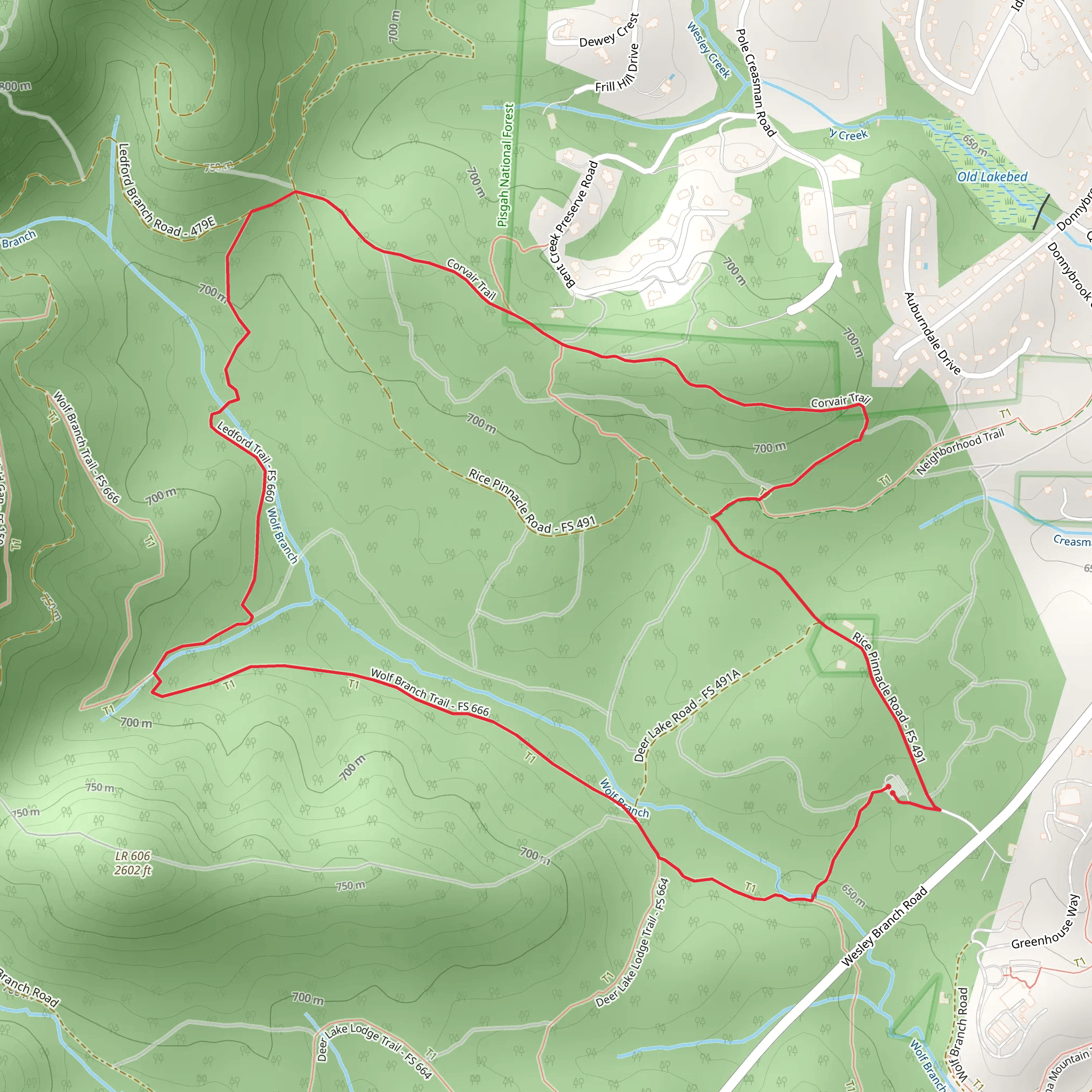 Corvair and Wolf Branch Loop Trail mobile static map