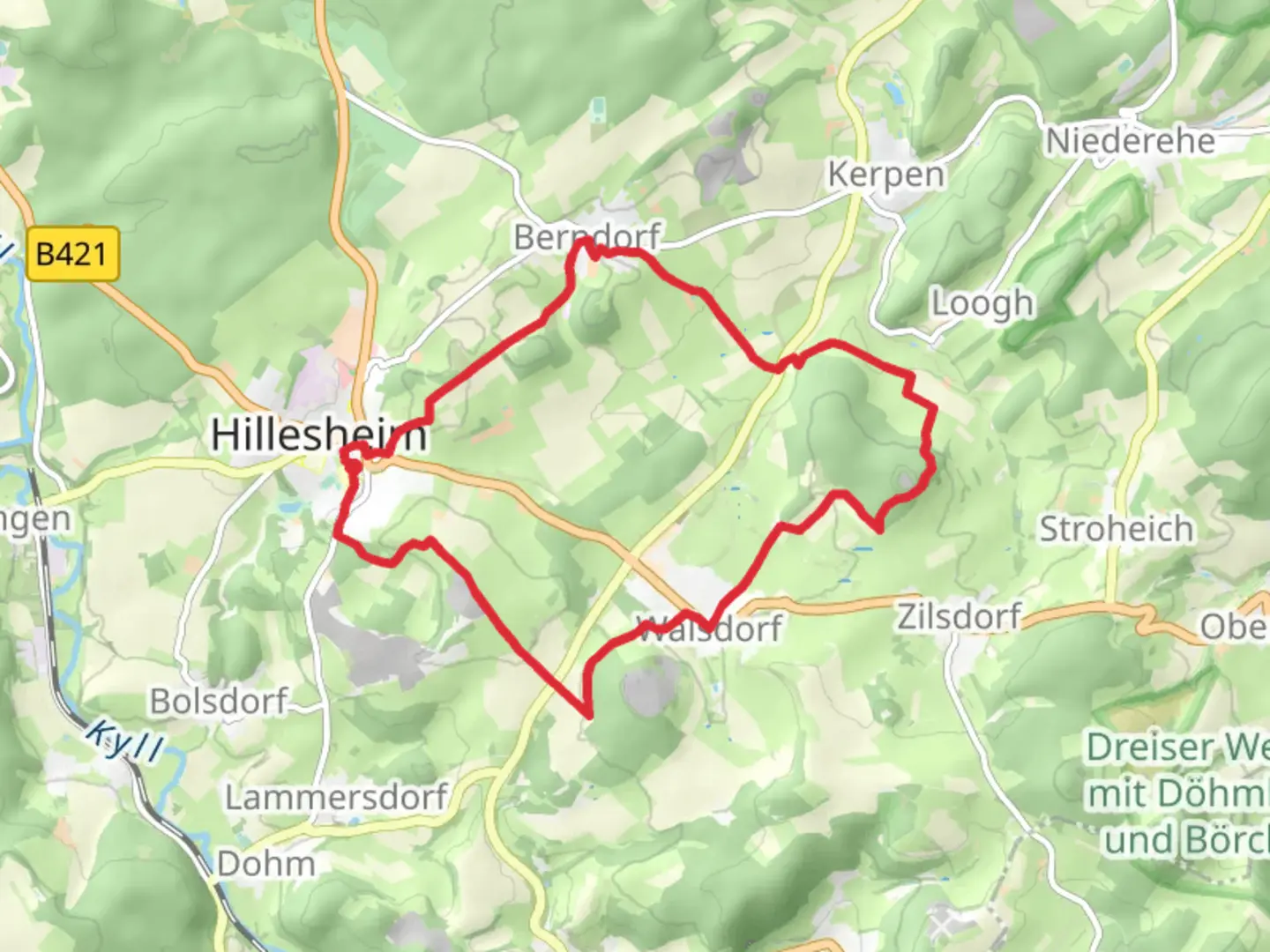 An image depicting the trail Hillesheim to Arensberg Loop and its surrounding area.