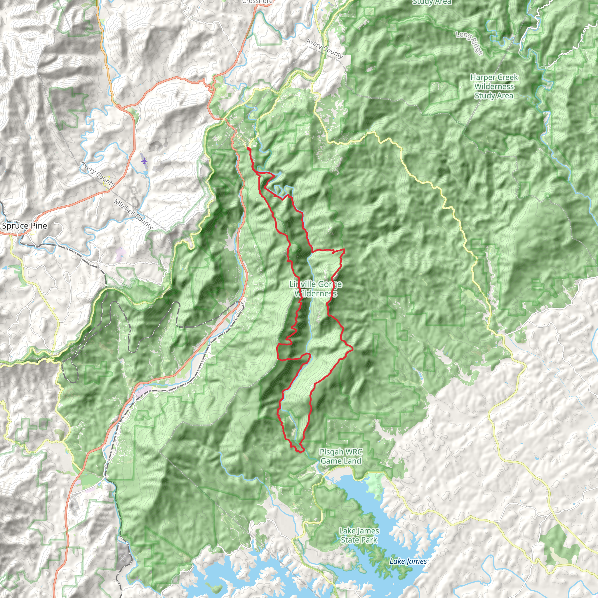 Linville Gorge Trail and Mountain to Sea Trail mobile static map