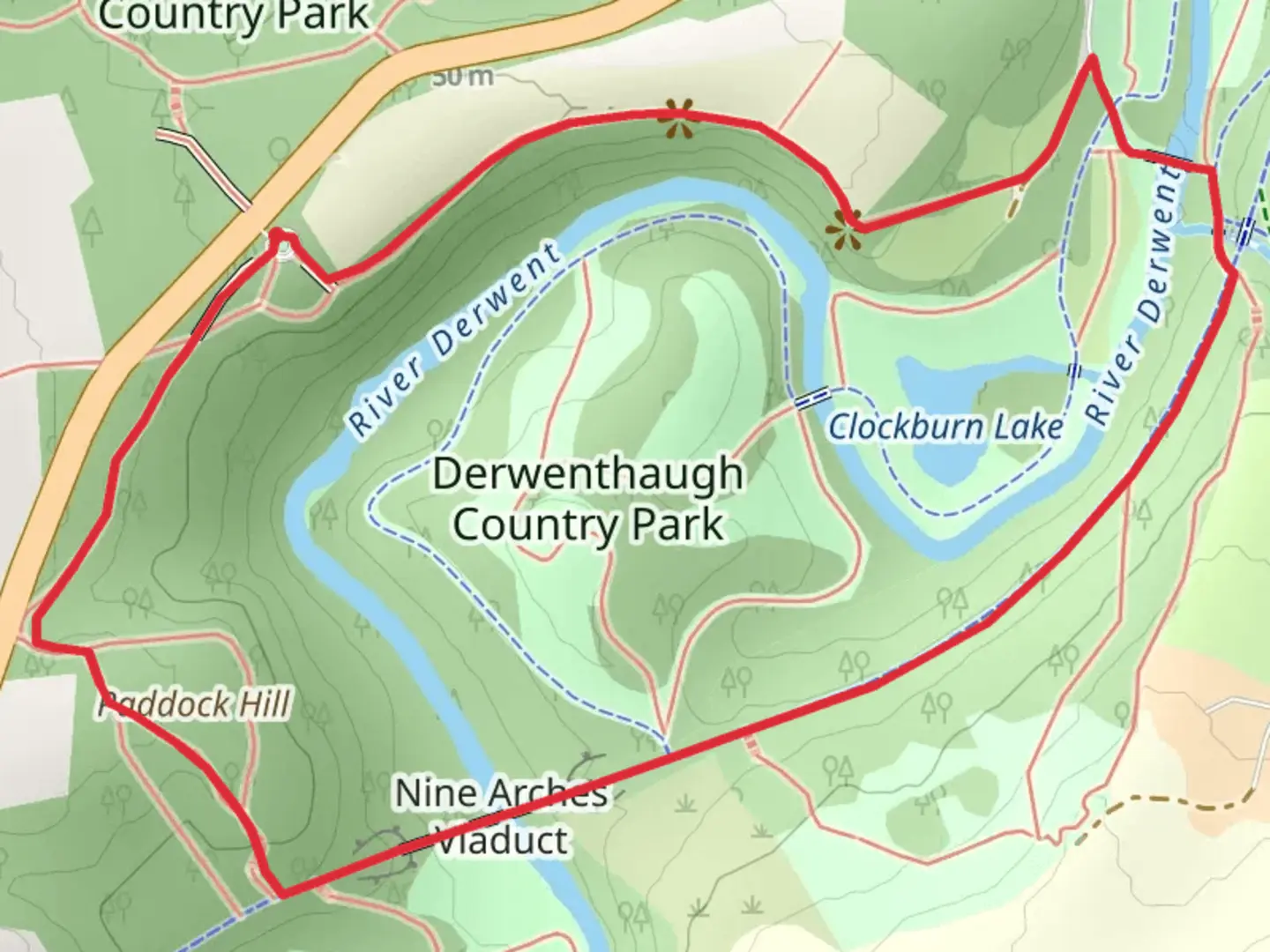 An image depicting the trail Butterfly Bridge and Nice Arches Viaduct Loop- Derwent Walk Country Park and its surrounding area.