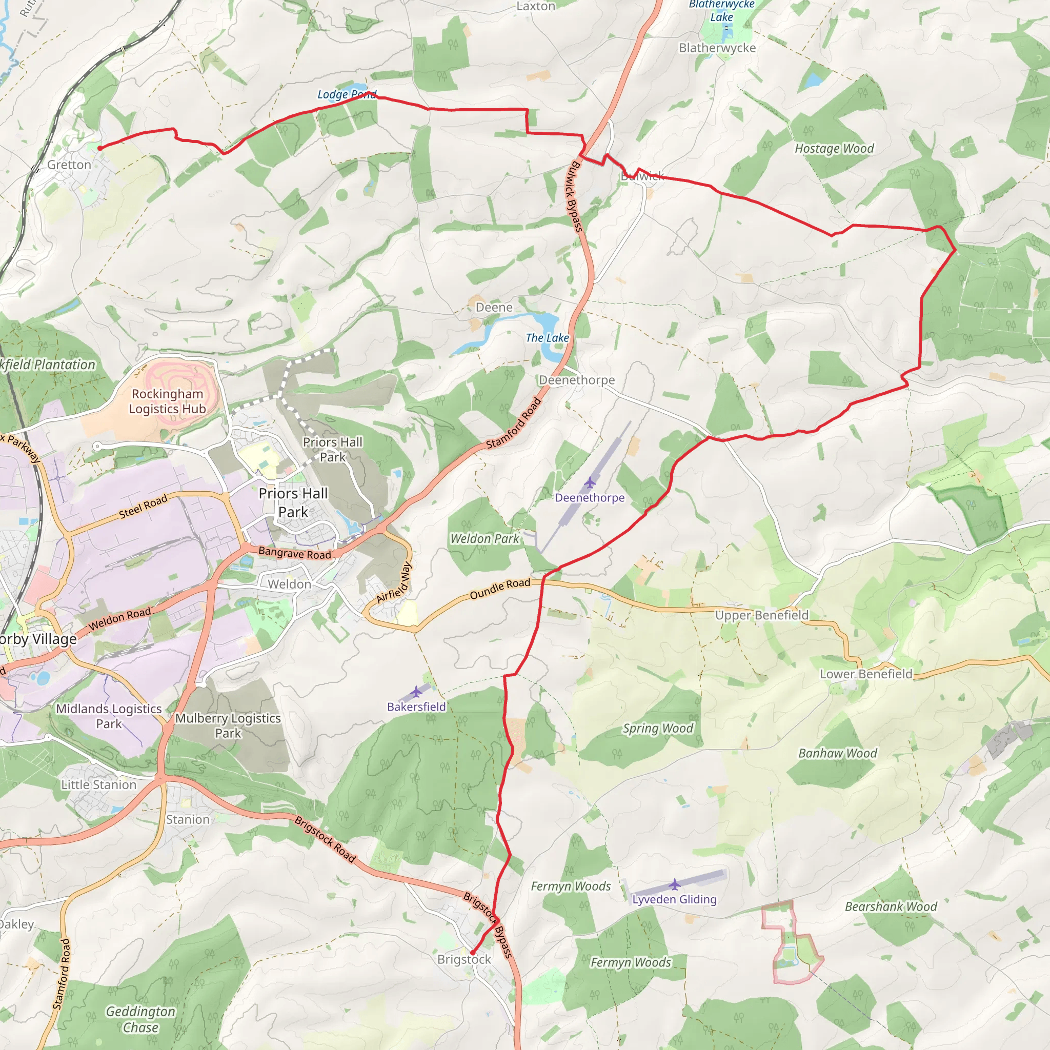 Brigstock to Gretton - Corby mobile static map