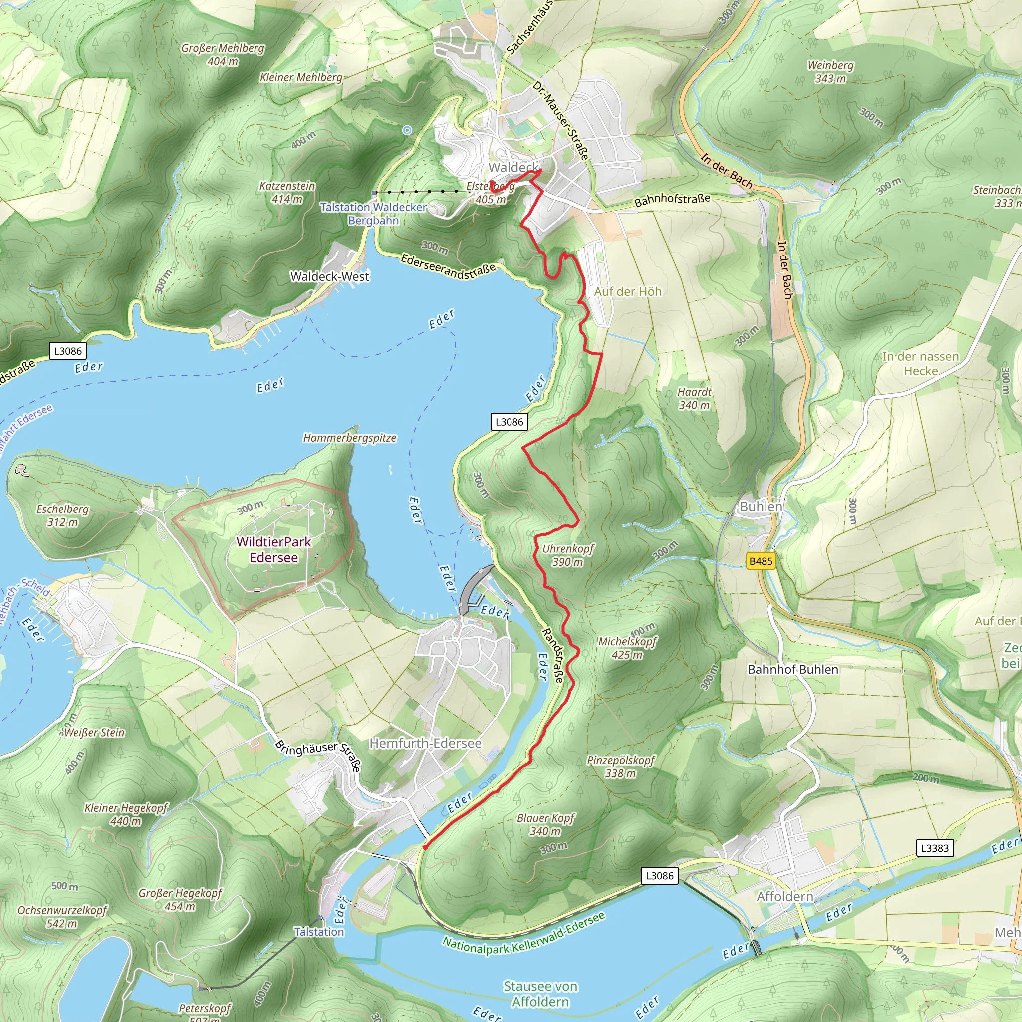 Waldeck to Hemfurth-Edersee Walk via Kanzel mobile static map
