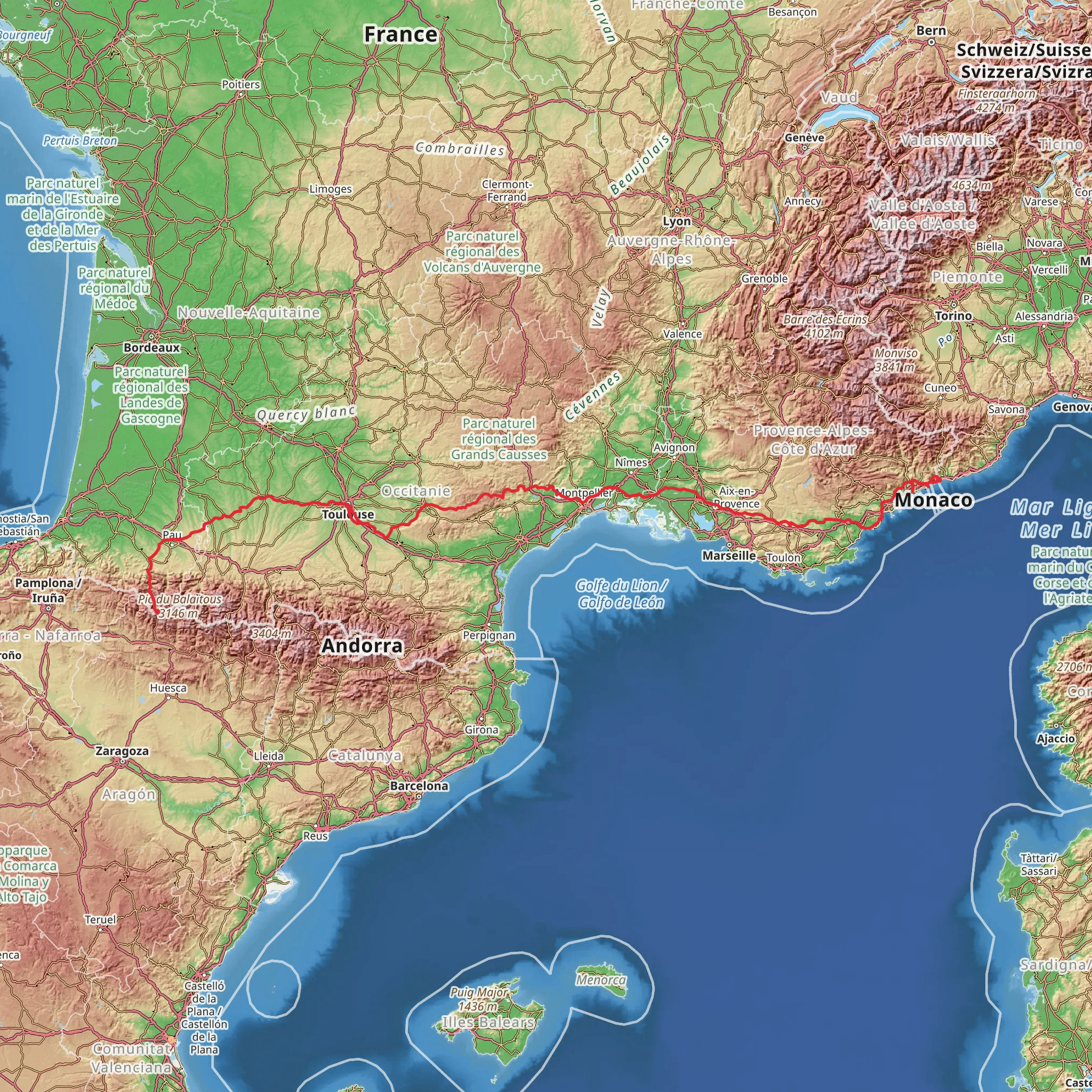 Camino Menton-Candanchu via Arles mobile static map