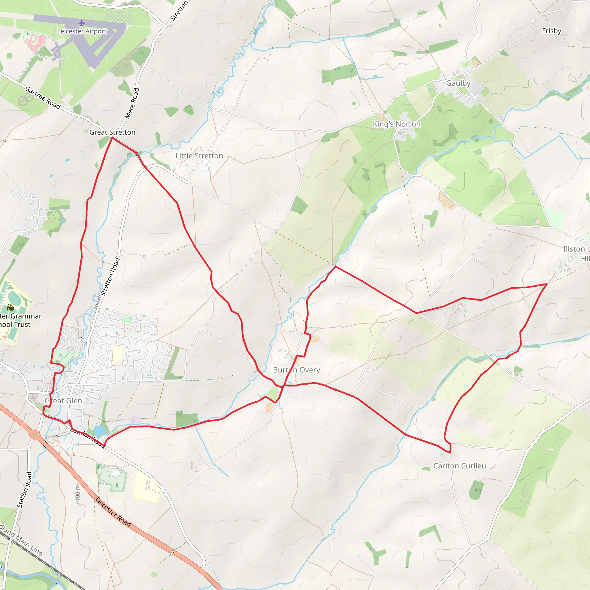 Great Glen, Great Stretton and Carlton Curlieu Loop Walk mobile static map