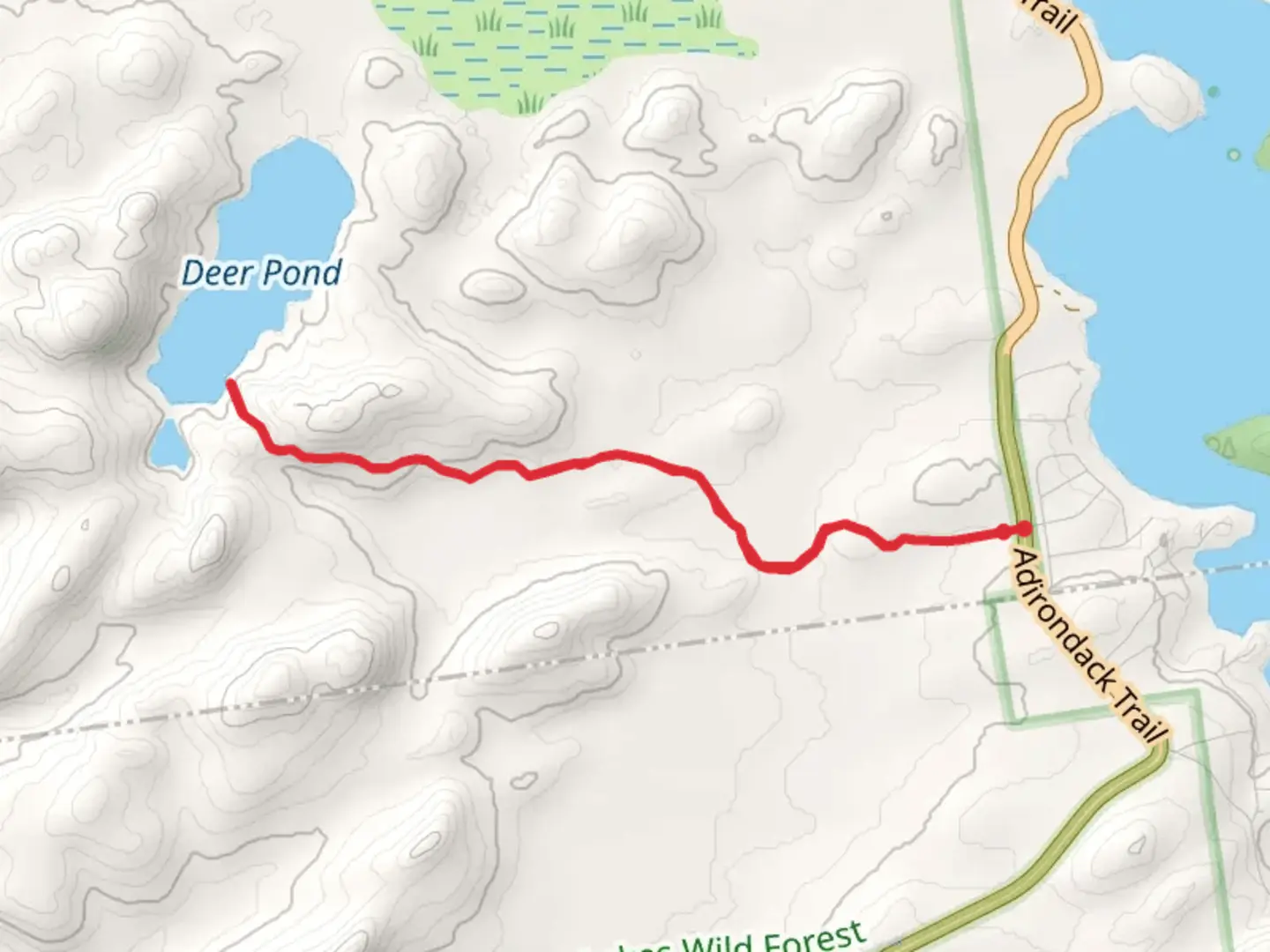 An image depicting the trail Deer Pond from Adirondack Trail and its surrounding area.