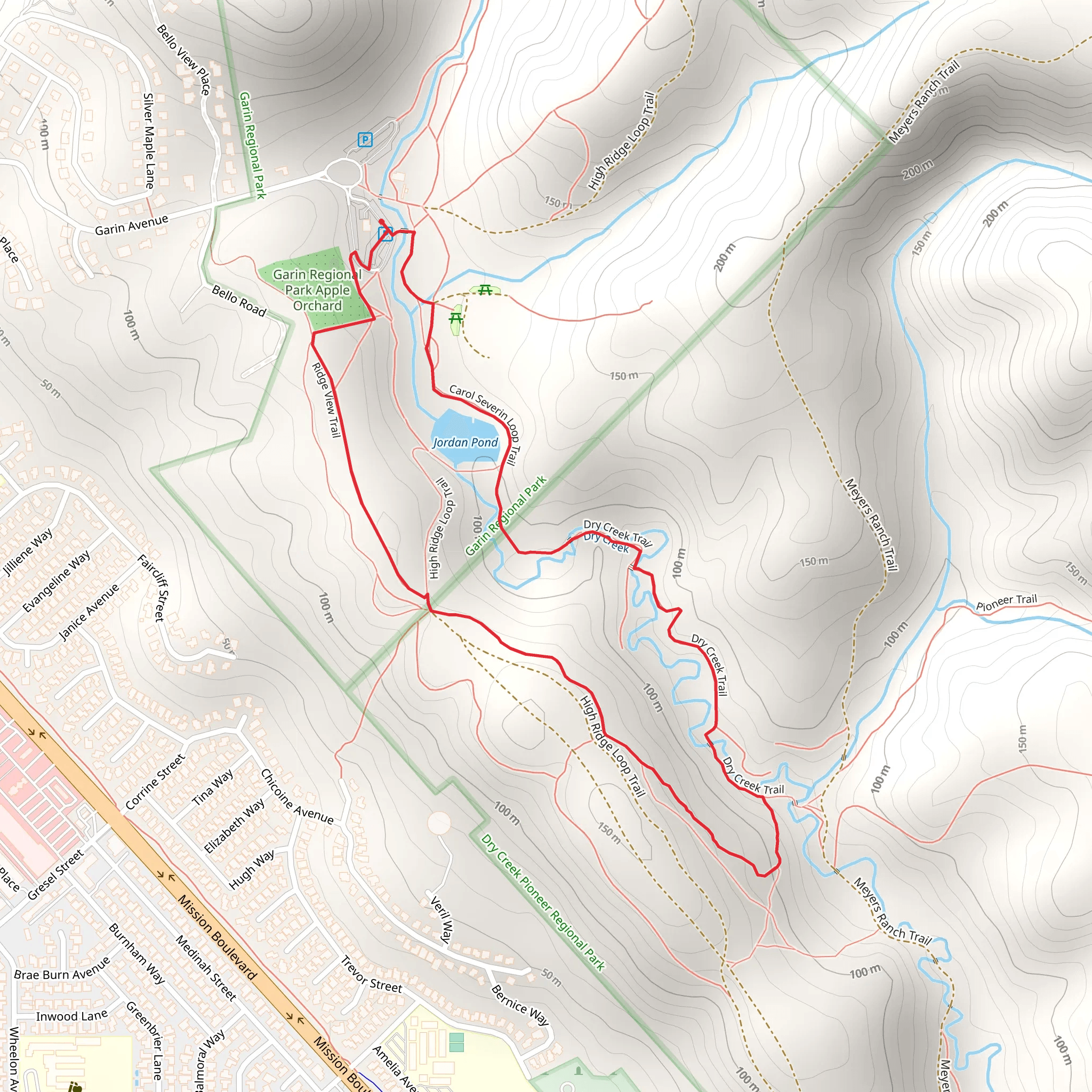 Jordan Pond - Dry Creek - Ridge View Loop Trail mobile static map