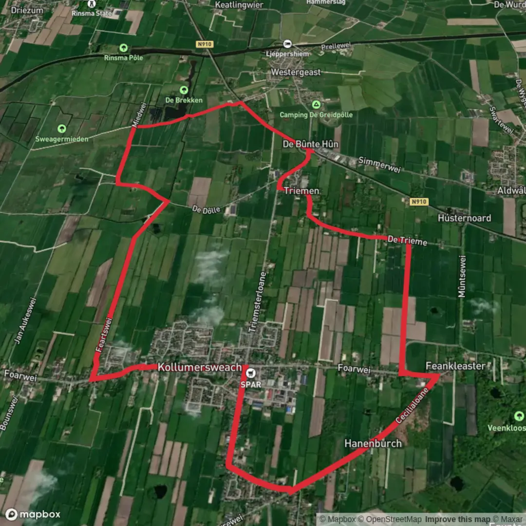 An image depicting the trail Sweager Feart via Feartspaad, Ukkeloane and Trekwei and its surrounding area.