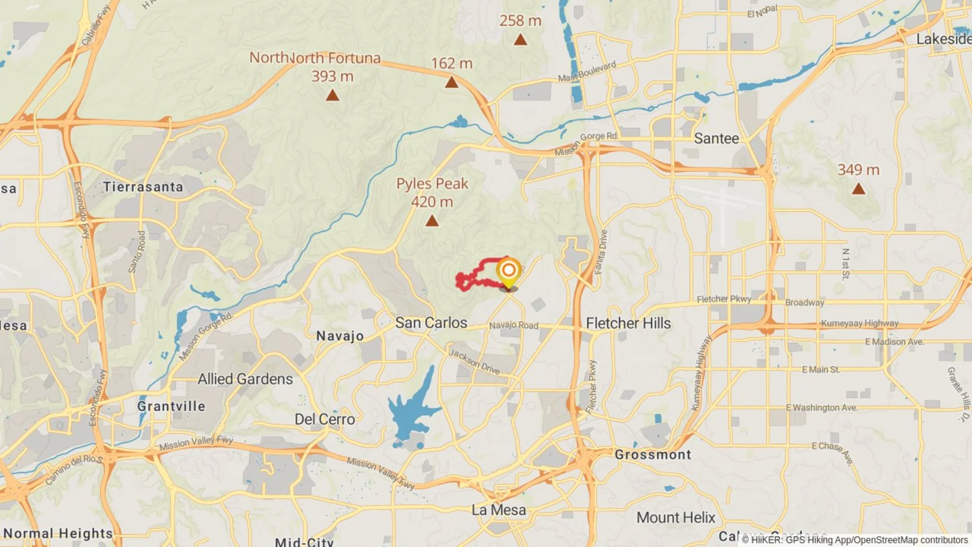 An image depicting the trail Cowles Mountain Loop via Baker Way Trail and its surrounding area.