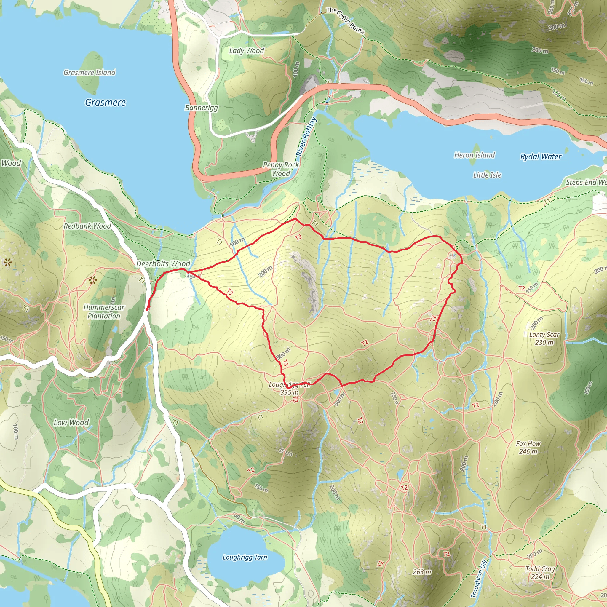 Loughrigg Fell - Rydal Cave Loop mobile static map