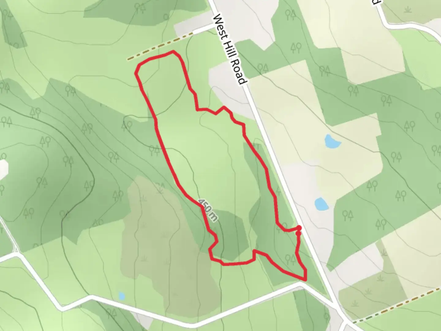 An image depicting the trail Batting Cage Loop and its surrounding area.