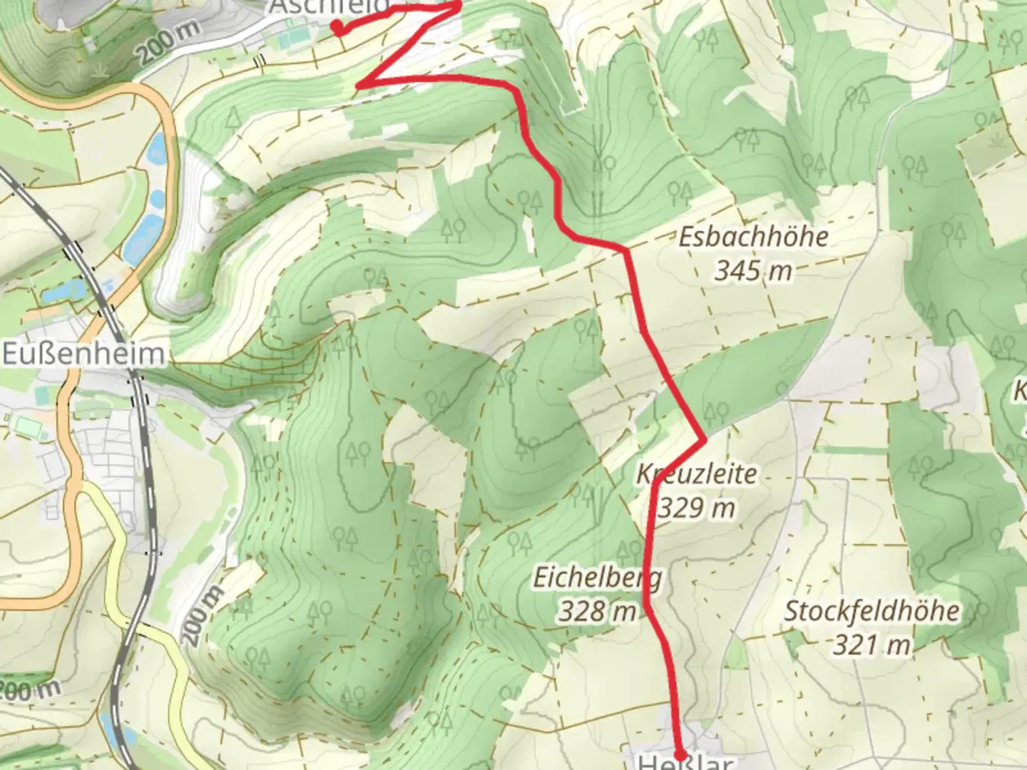 An image depicting the trail Aschfeld to Heßlar Walk and its surrounding area.