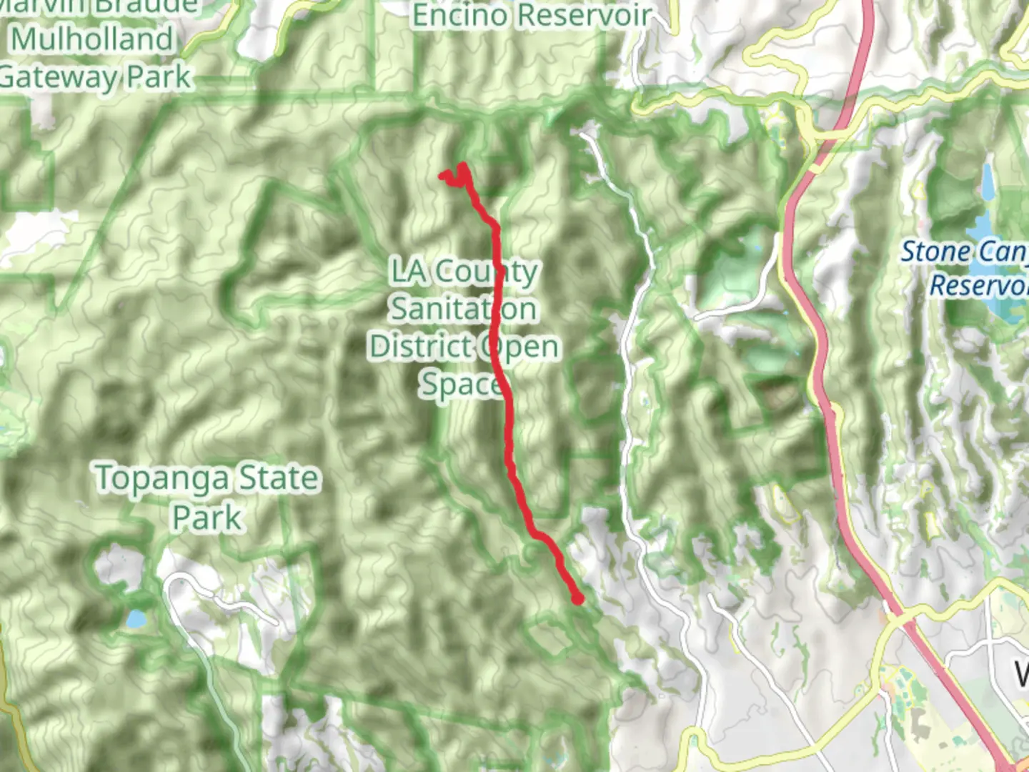 An image depicting the trail Sullivan Canyon Trail and its surrounding area.