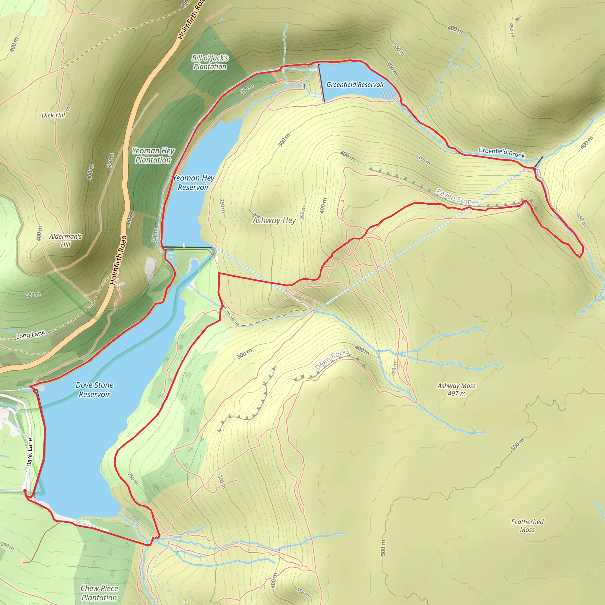 Dove Stone, Yeoman Hey and Greenfield Reservoir Loop mobile static map