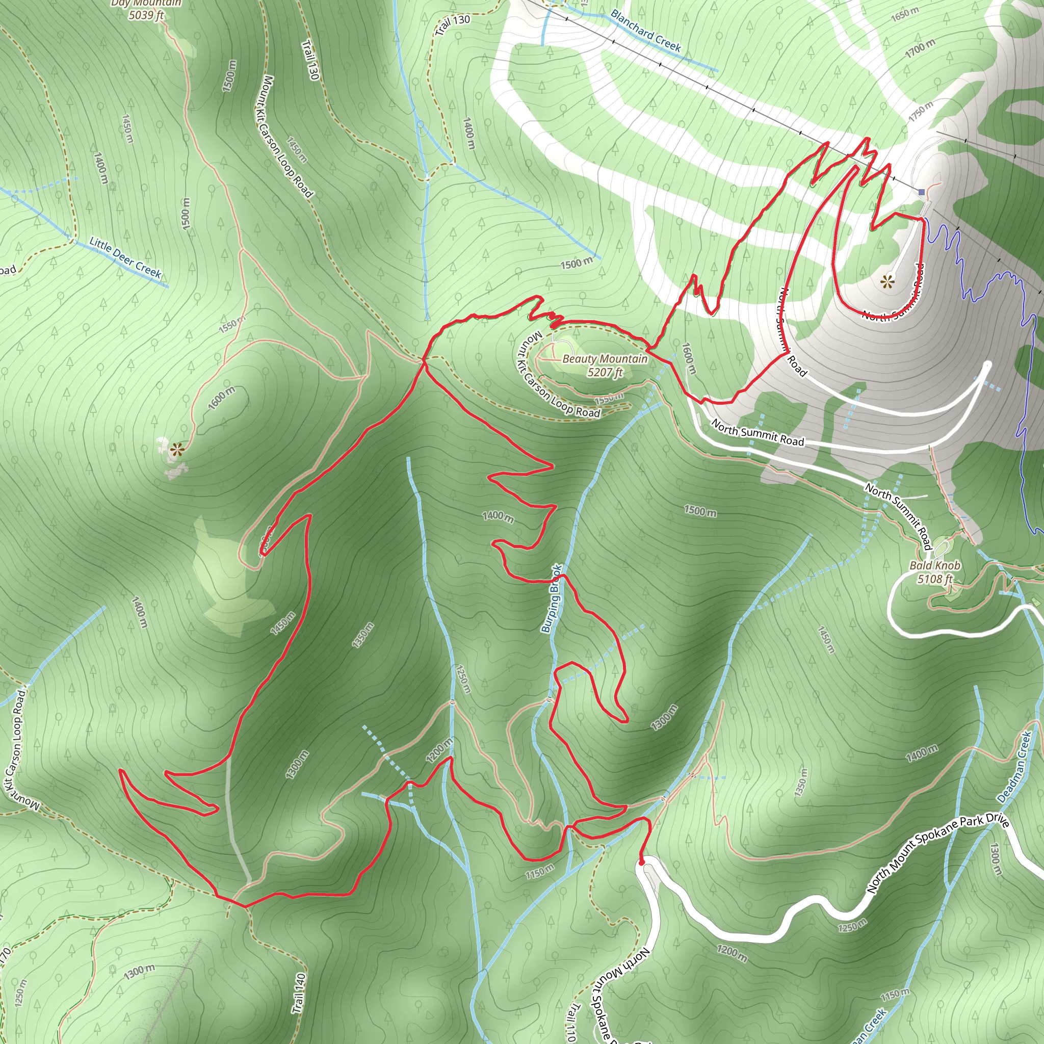Mount Spokane via Trail 140 mobile static map