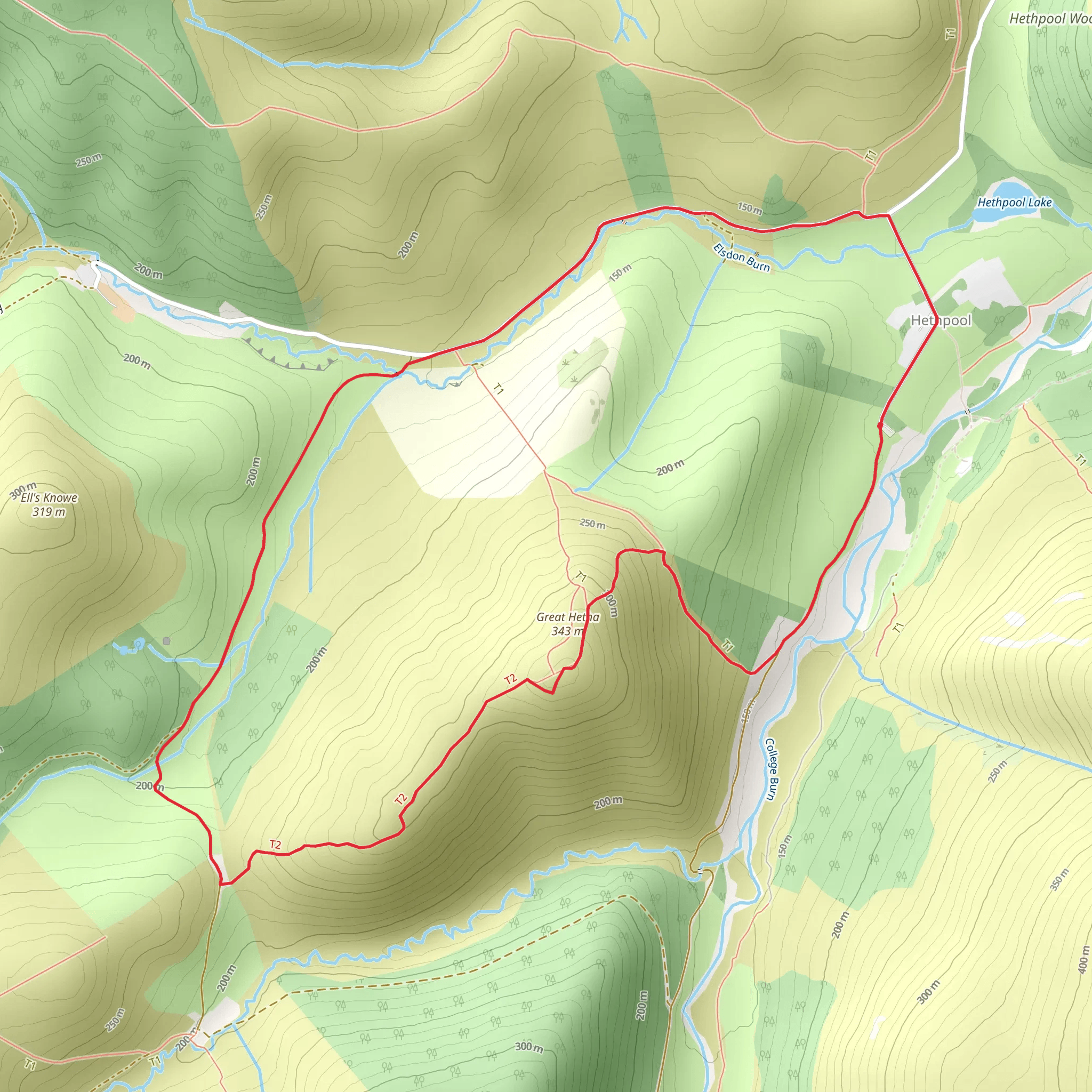 College Valley - Hethpool- Great Hetha and Elsdon Burn mobile static map