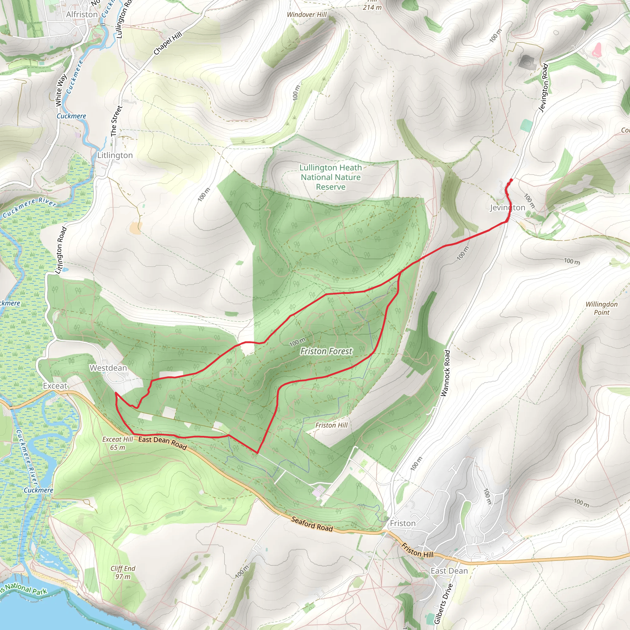 Friston Forest Loop via Jevington mobile static map