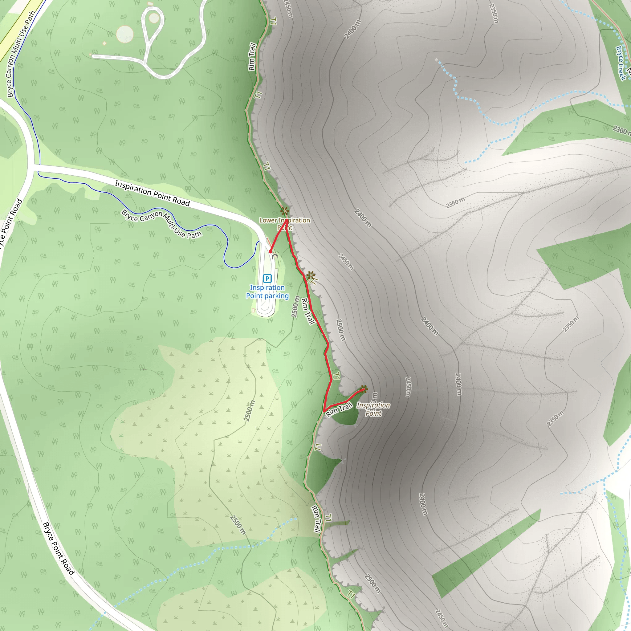 Inspiration Point via Rim Trail mobile static map