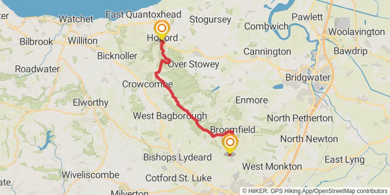 Minehead to Bath Abbey in Somerset stage 3 Map