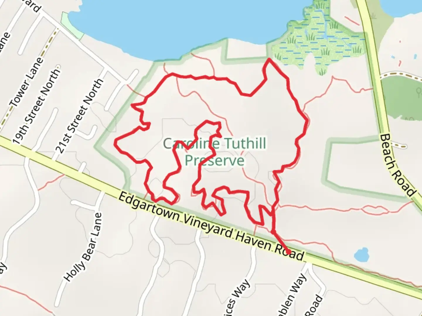An image depicting the trail Caroline Tuthill Preserve Loop Trail and its surrounding area.