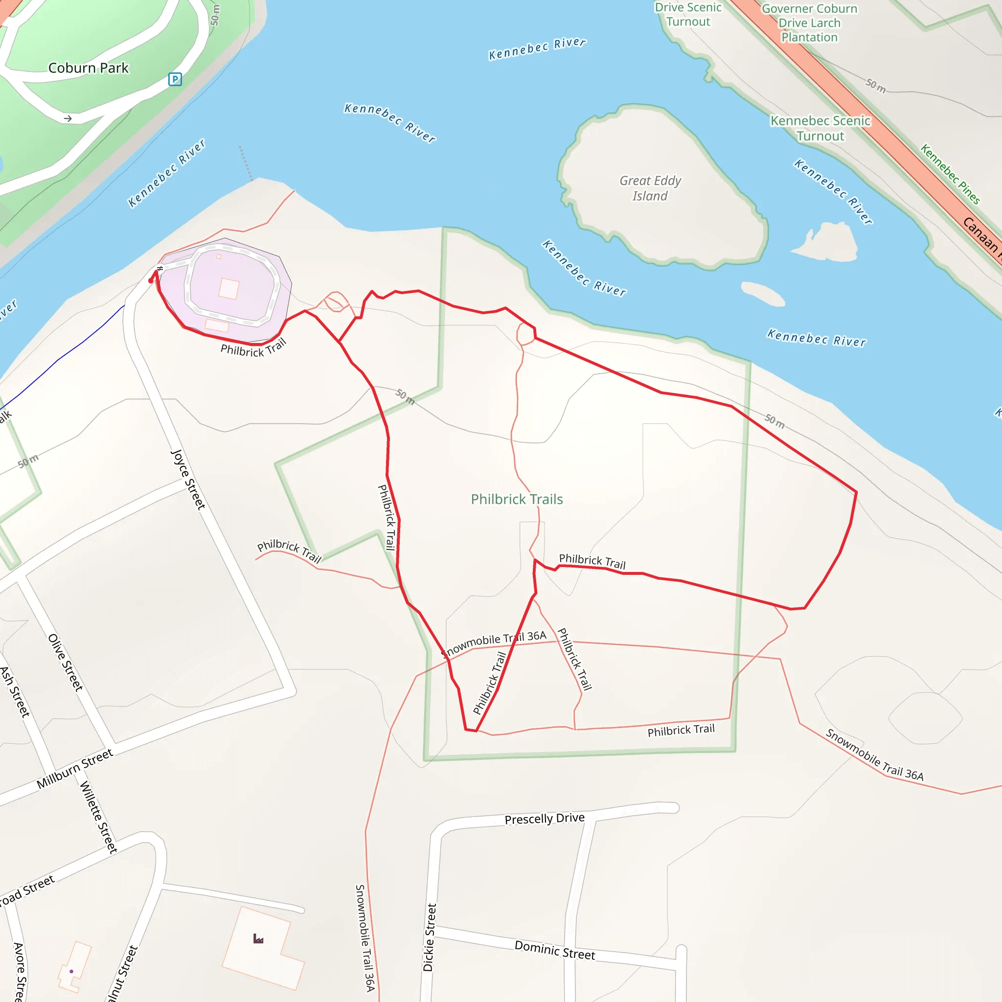 Kennebec River via Philbric Trail mobile static map