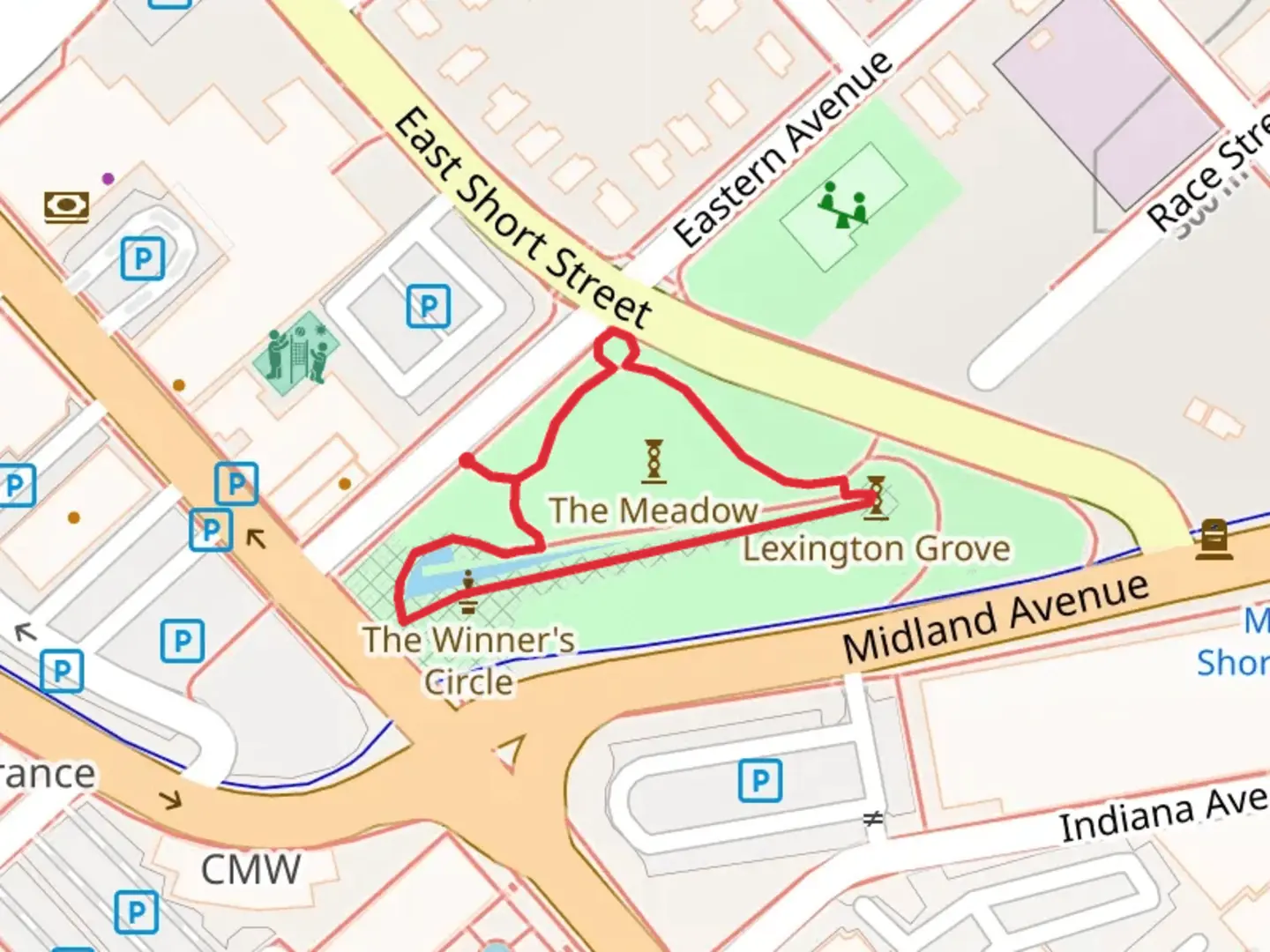 An image depicting the trail Thoroughbred Park Loop and its surrounding area.
