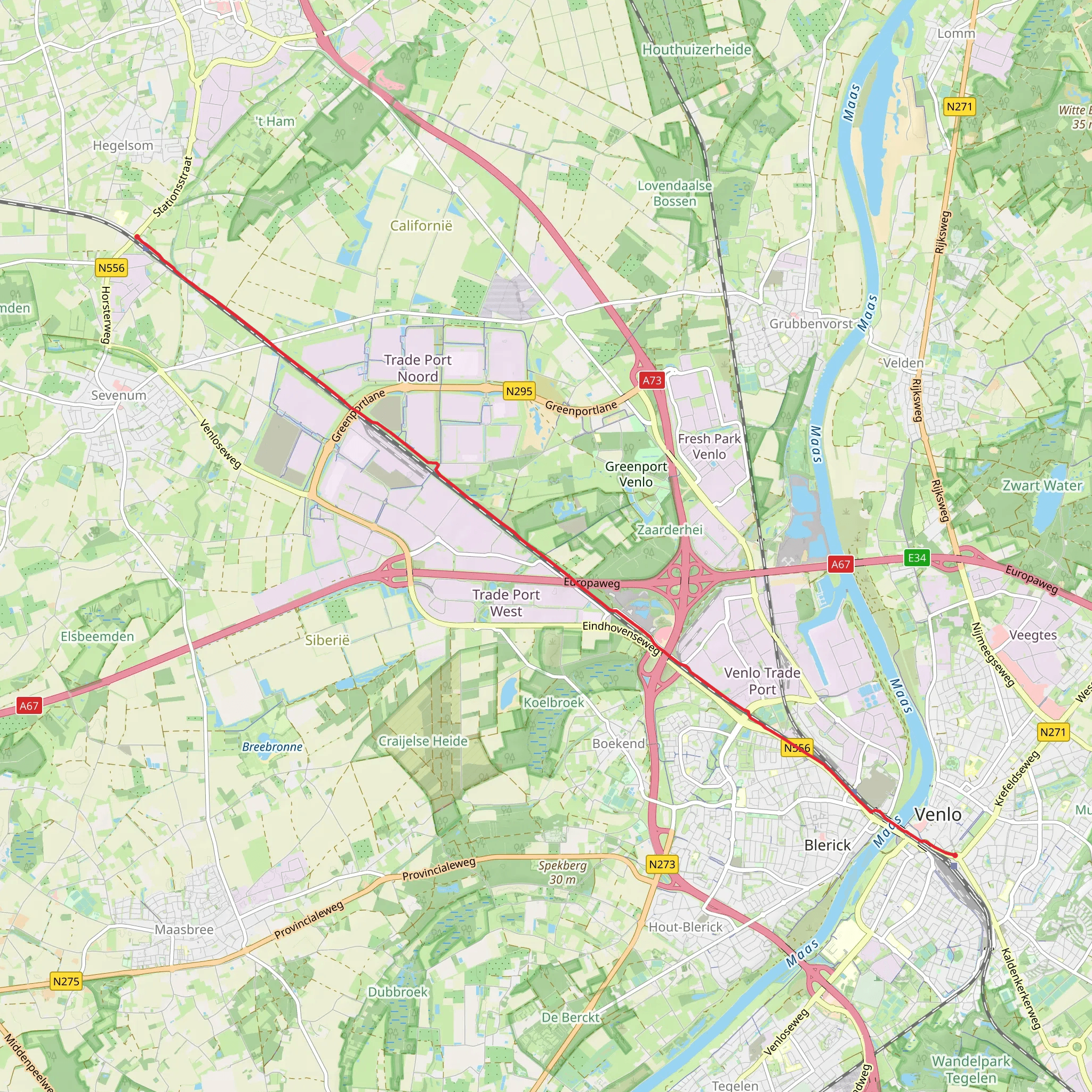 Horst Sevenum to Venlo via Eindhovense Weg mobile static map