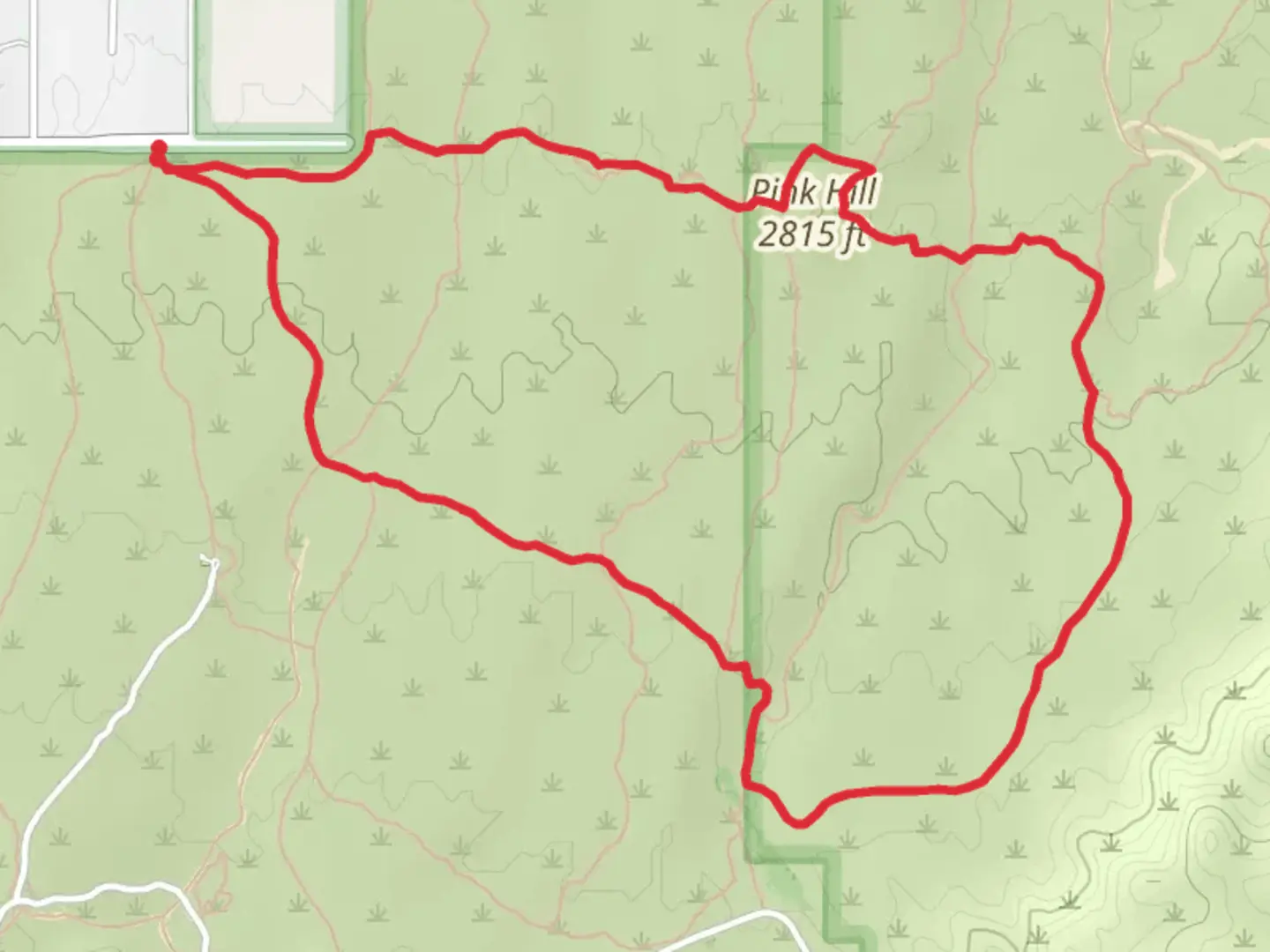 An image depicting the trail Cactus Forest, Squeeze Pen and Pink Hill Loop Trail and its surrounding area.