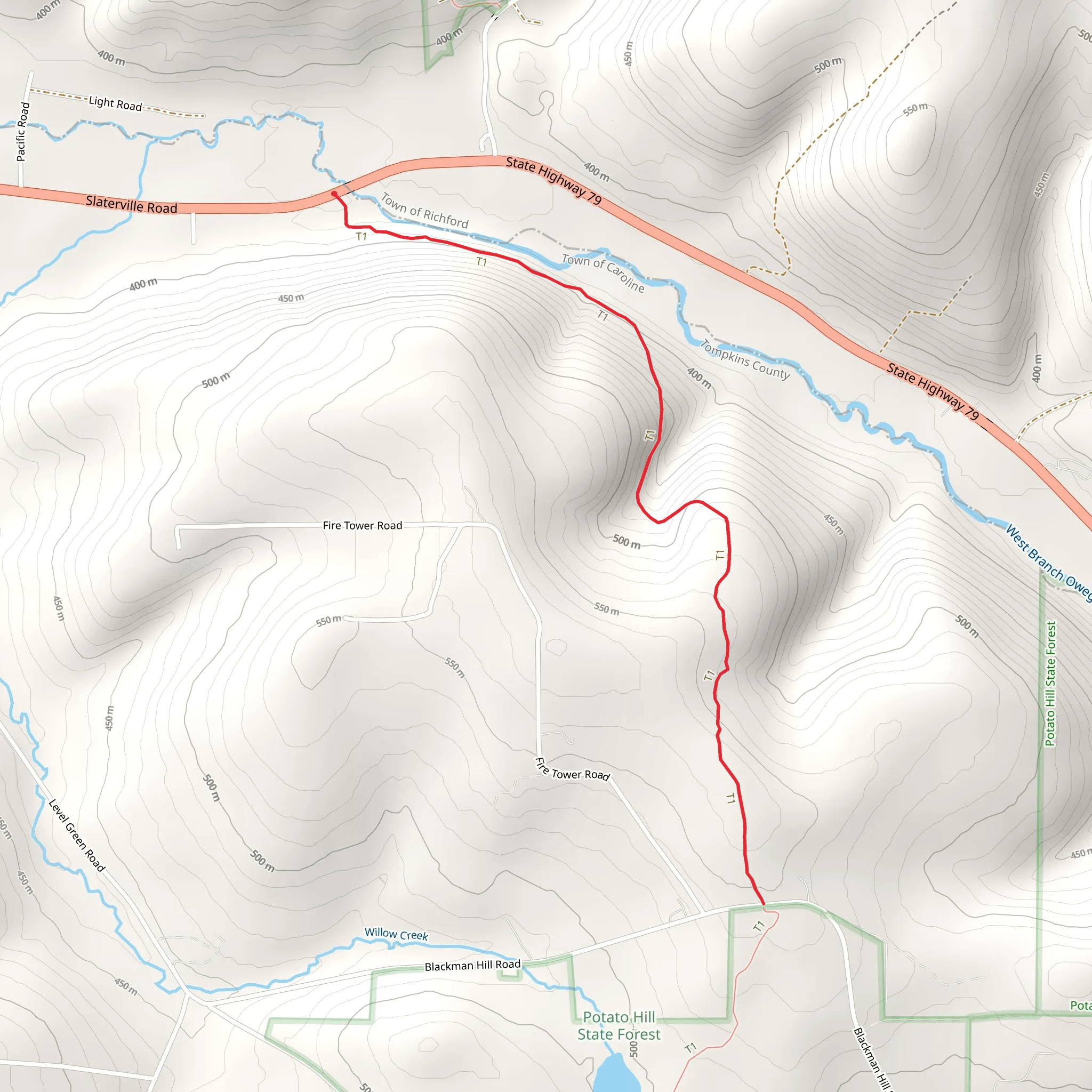Slaterville Road to Blackman Hill Trail via North Country Trail mobile static map