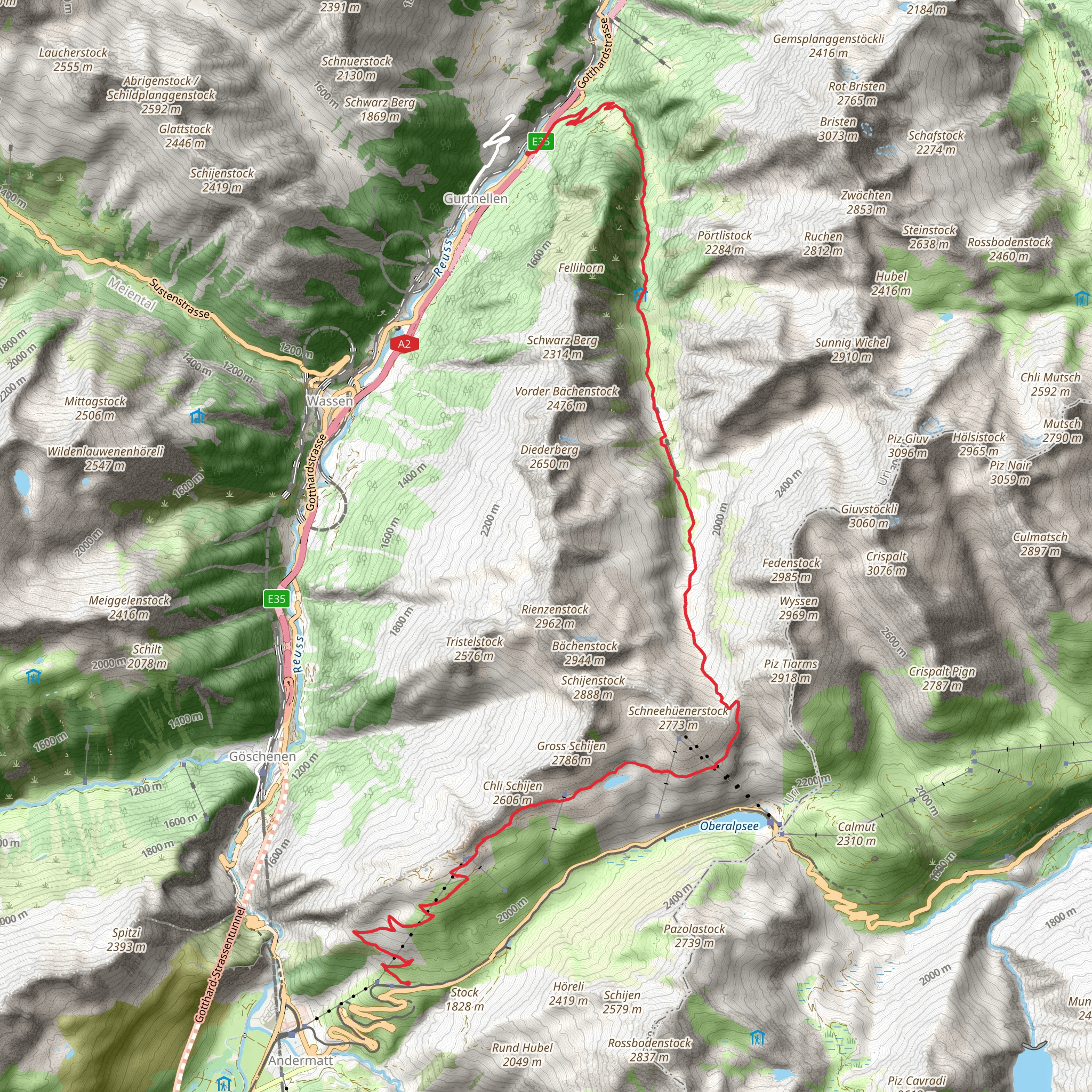 Treschhütte – Fellilücke – Oberalp Pass mobile static map
