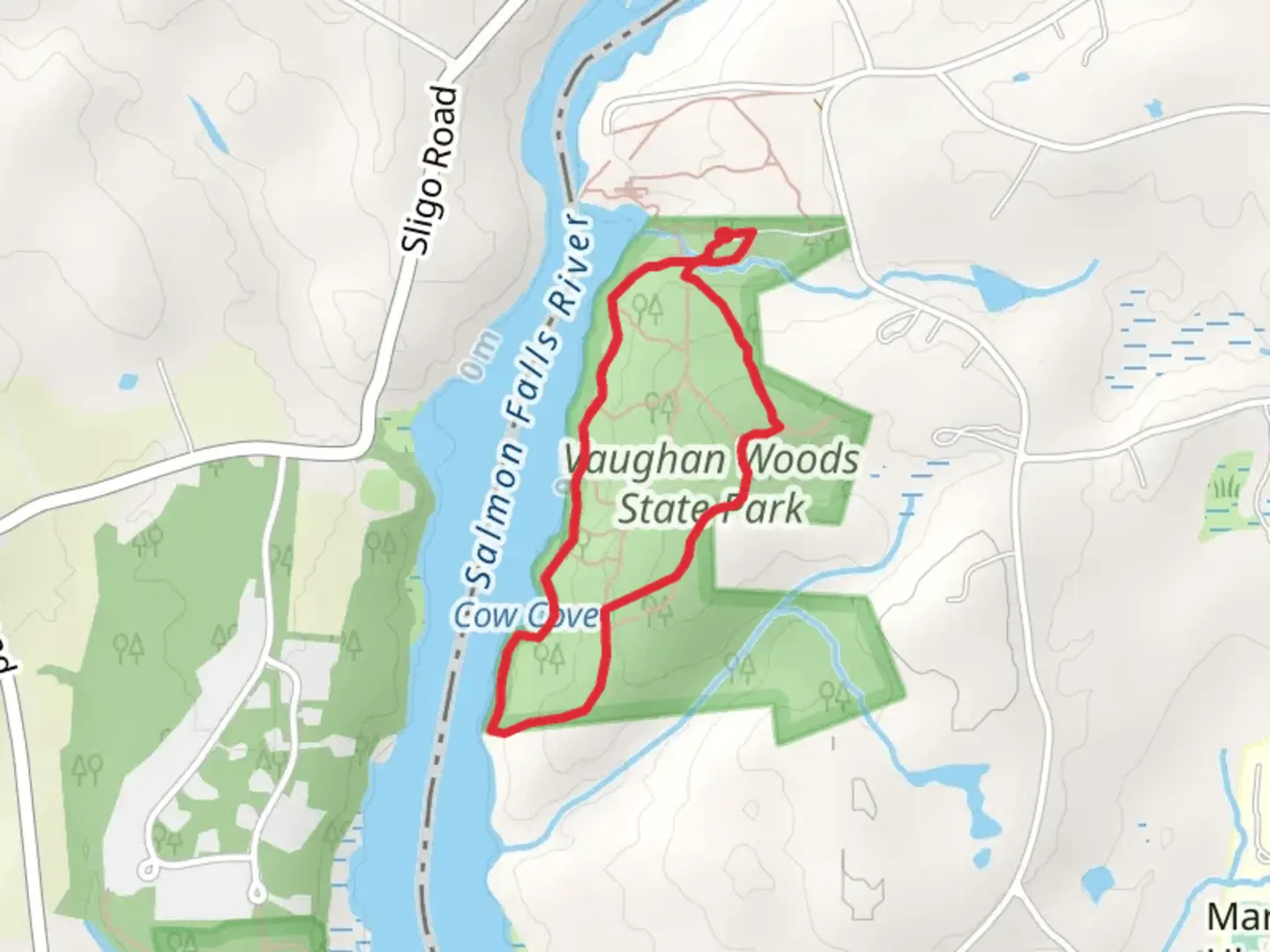 An image depicting the trail Vaughan Woods State Park from Hamilton Brook Loop and its surrounding area.