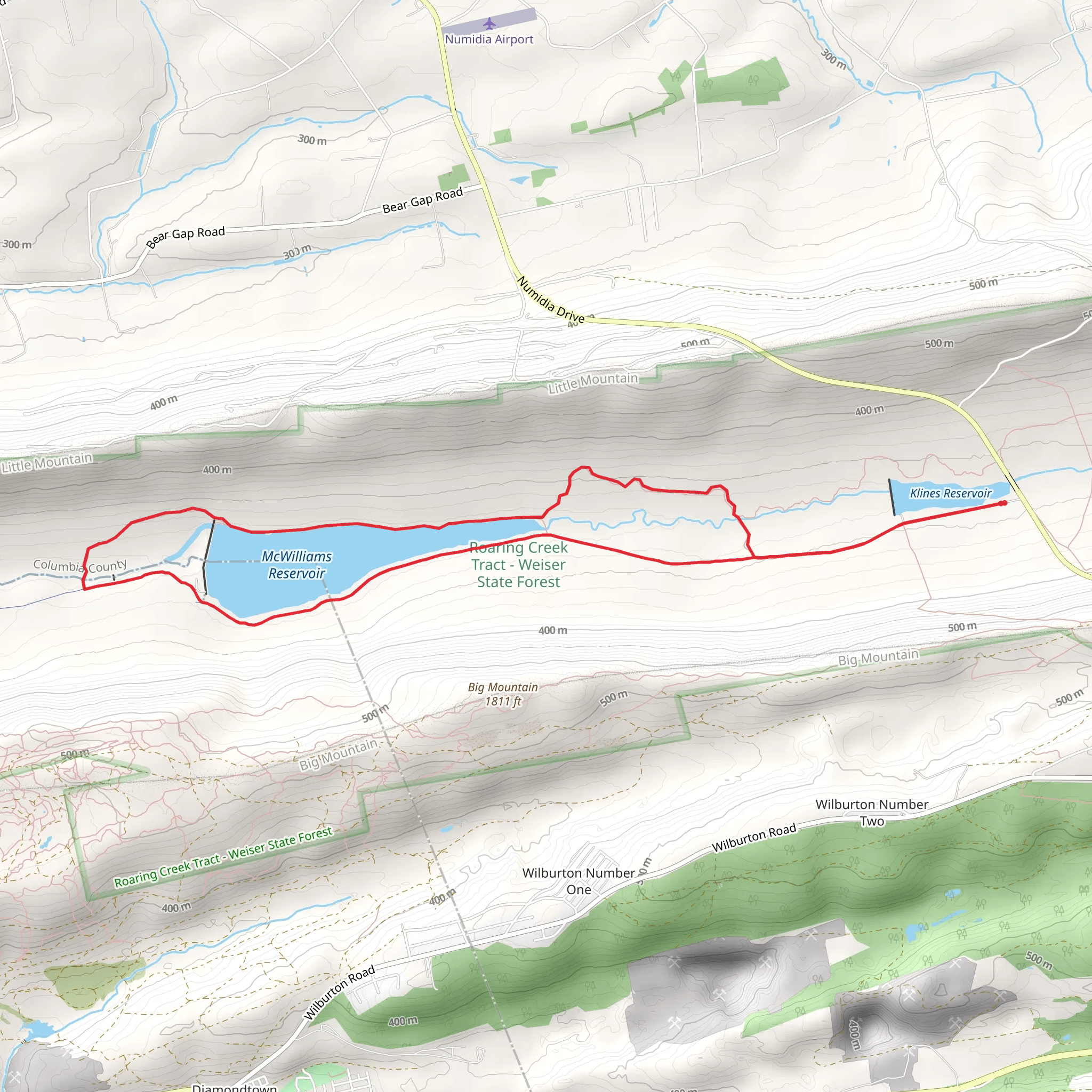 Shamokin Reservoir Loop via Brush Valley Reservoir mobile static map