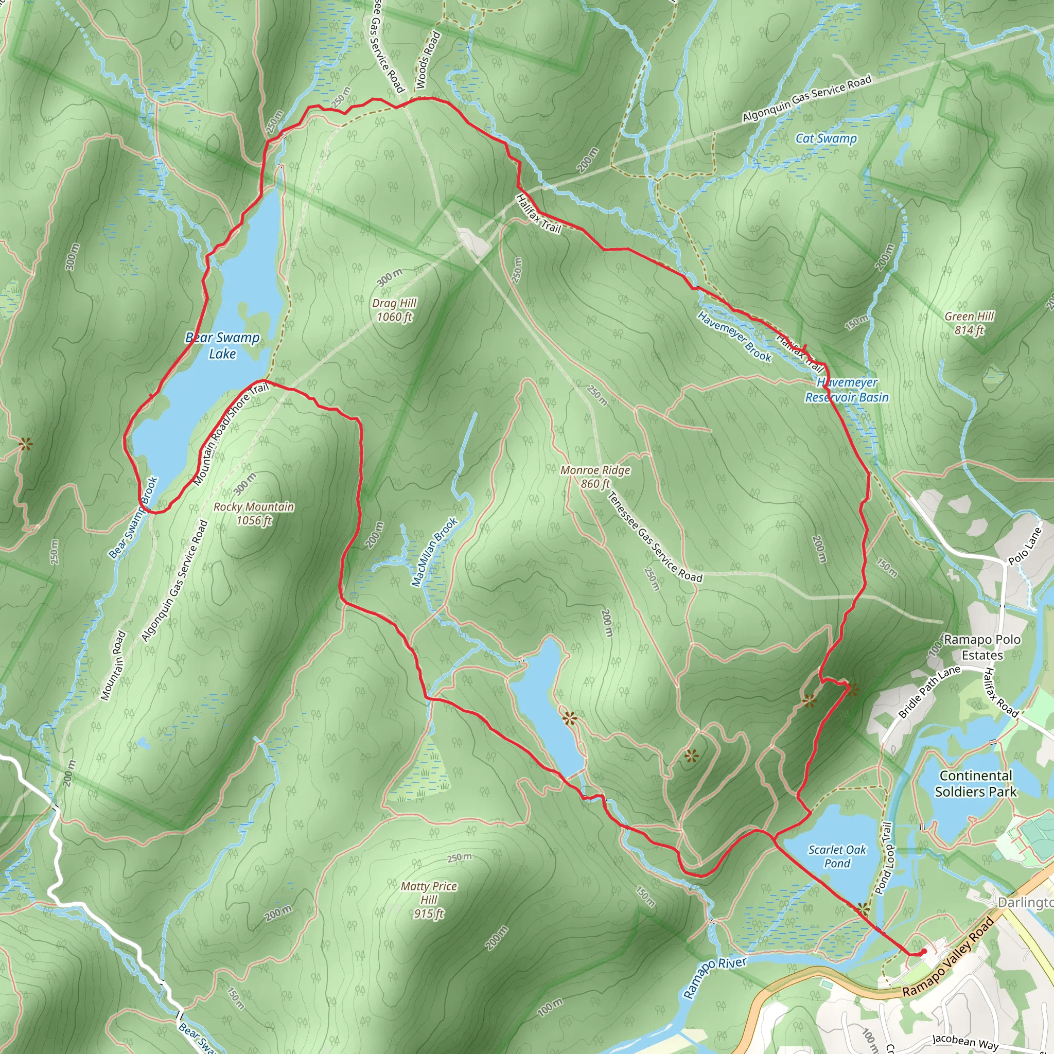 Bear Swamp Lake, MacMillan Reservoir and Halifax Trail via Vista Loop mobile static map