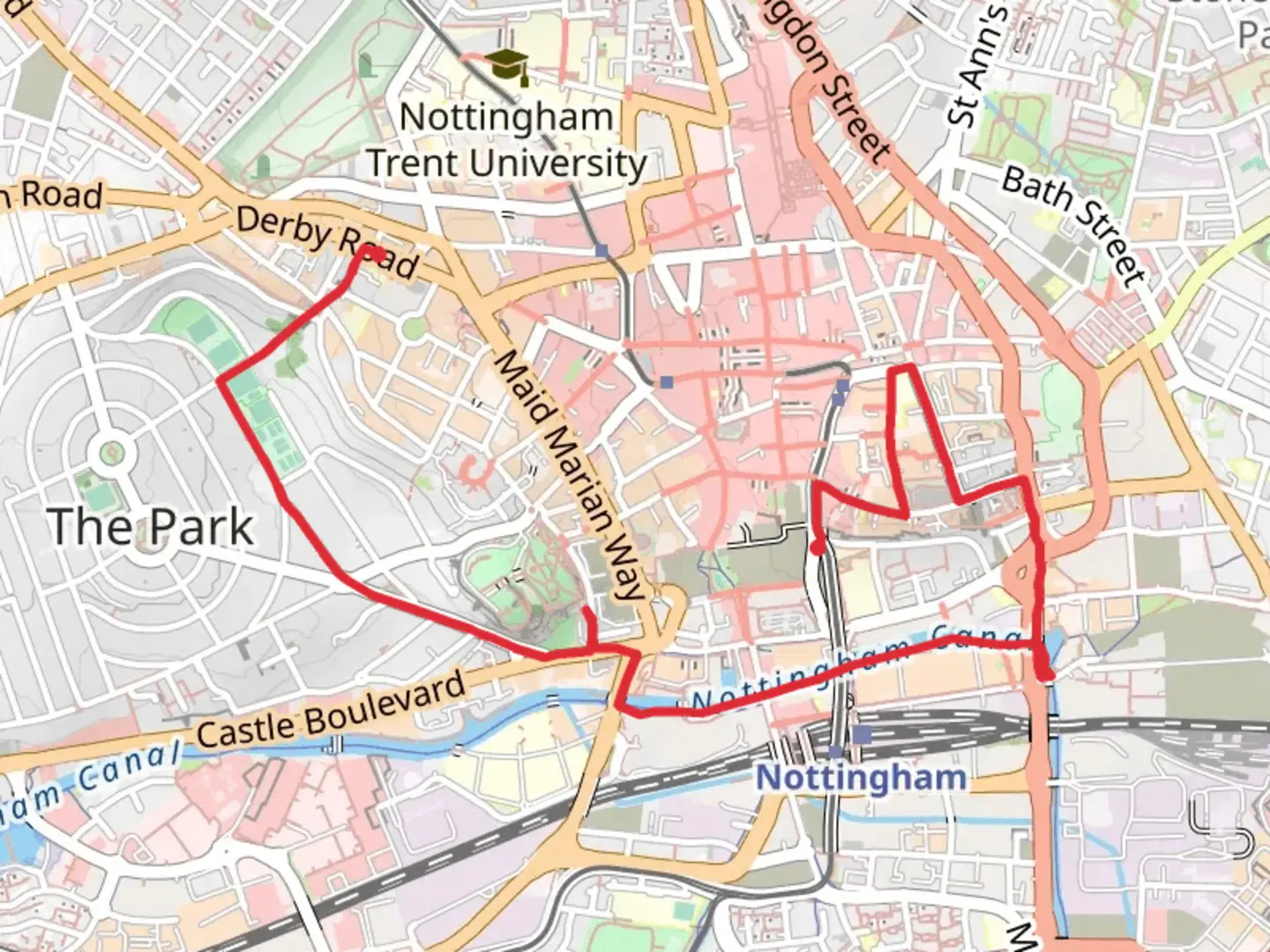 An image depicting the trail Nottingham Canal via The Big Track and its surrounding area.