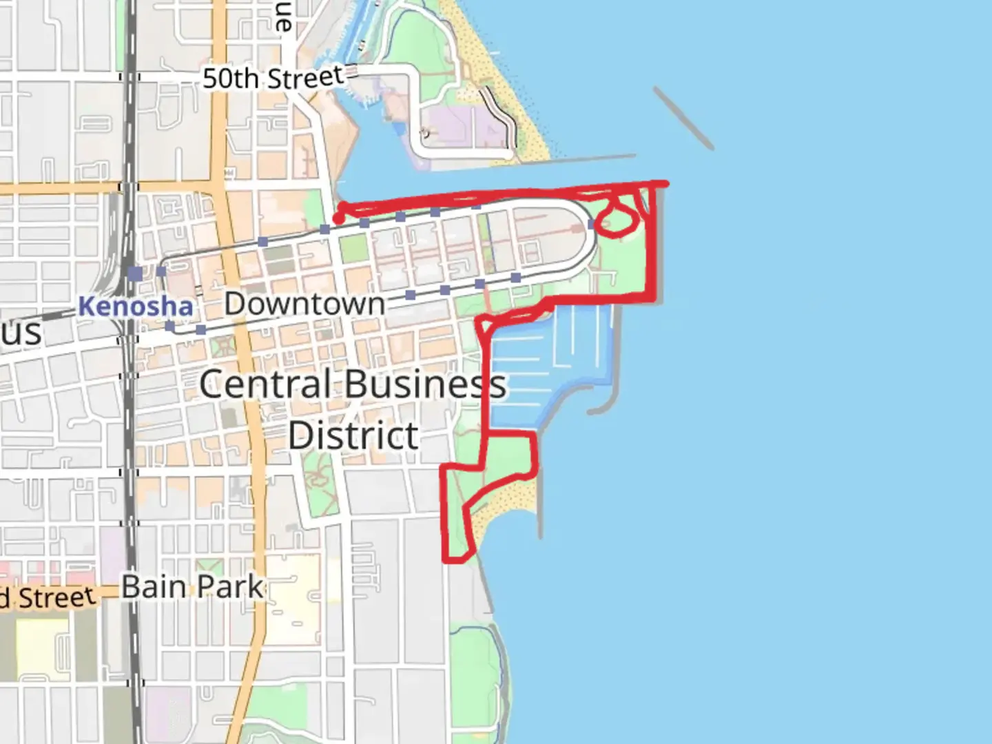 An image depicting the trail Harbor Park and Eichelman Park Loop and its surrounding area.