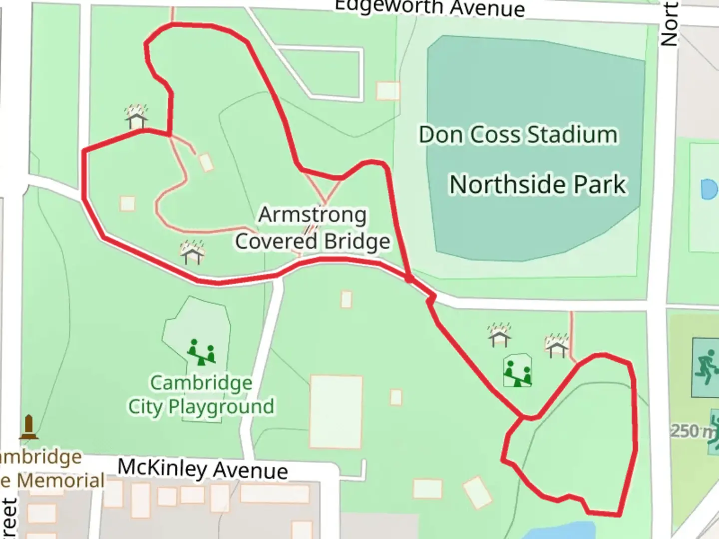 An image depicting the trail Northside Park Loop and its surrounding area.