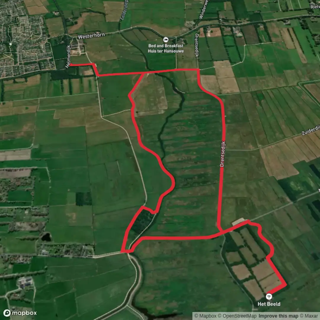 An image depicting the trail De Eekhof and Het Beeld Loop and its surrounding area.