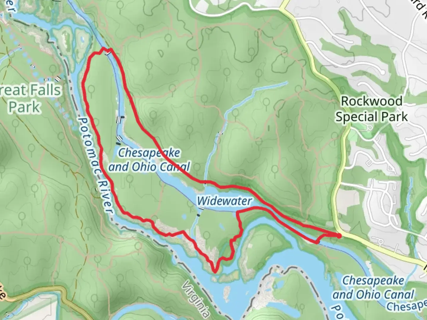 An image depicting the trail Widewater Loop and its surrounding area.