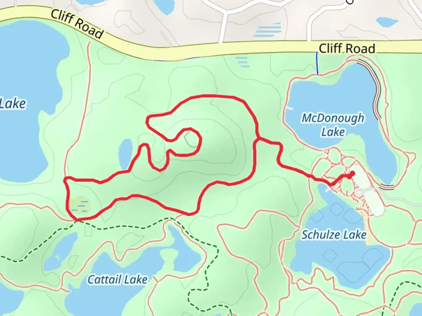 An image depicting the trail Loop Between Holland and McDonough Lake and its surrounding area.