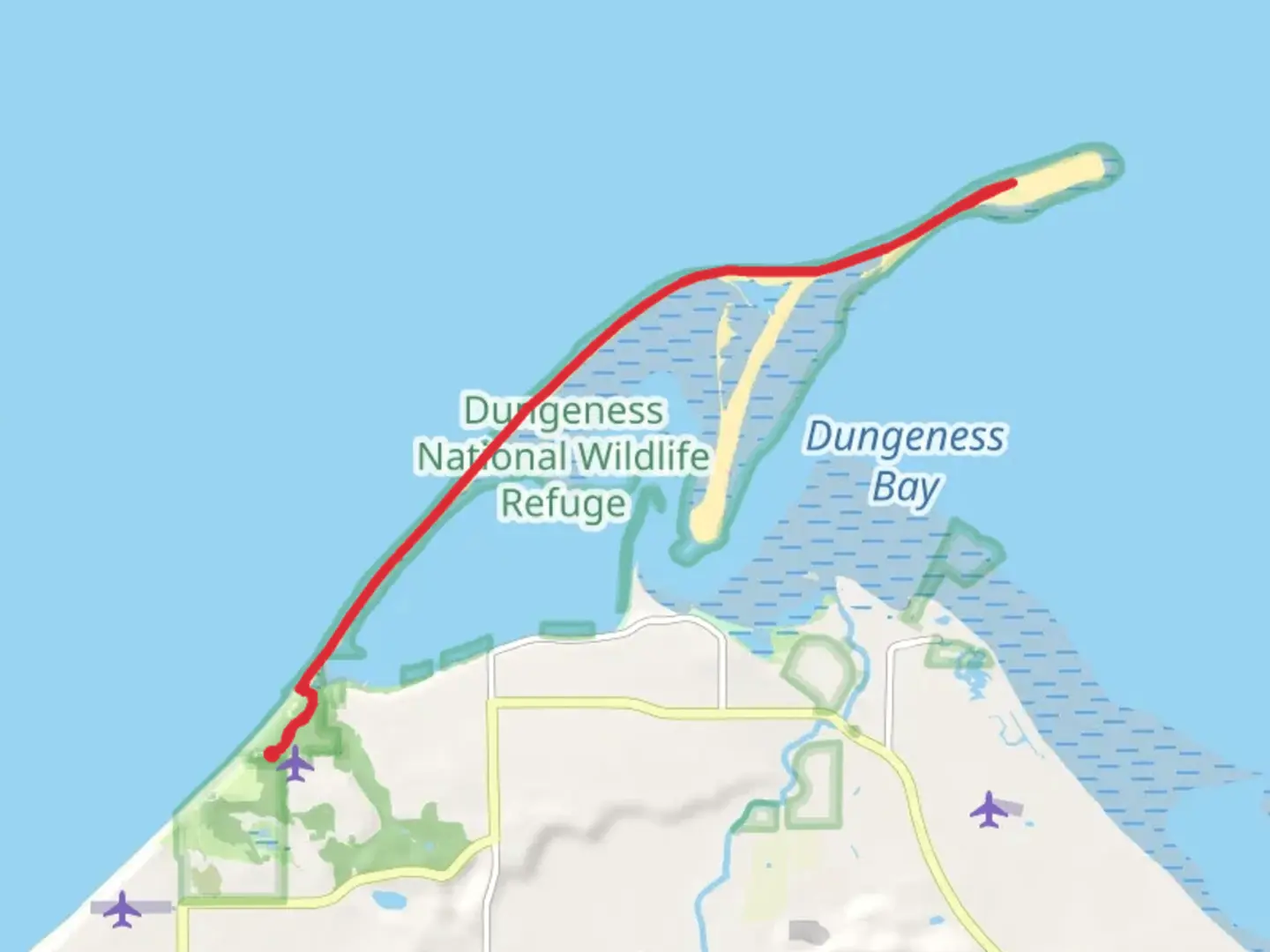 An image depicting the trail Dungeness Spit and its surrounding area.