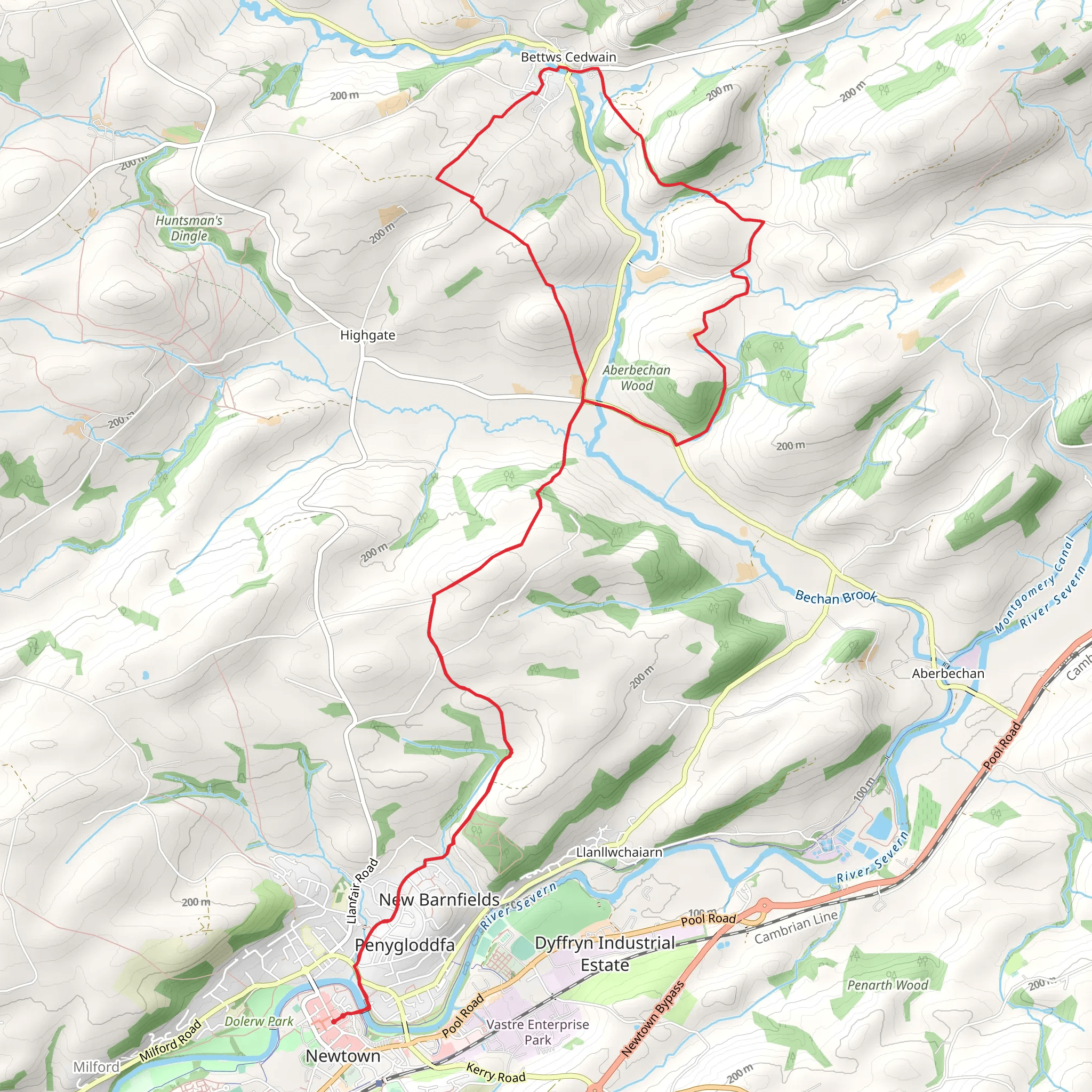 Newtown - Y Drenewydd - Bettws Cedewain Circular mobile static map