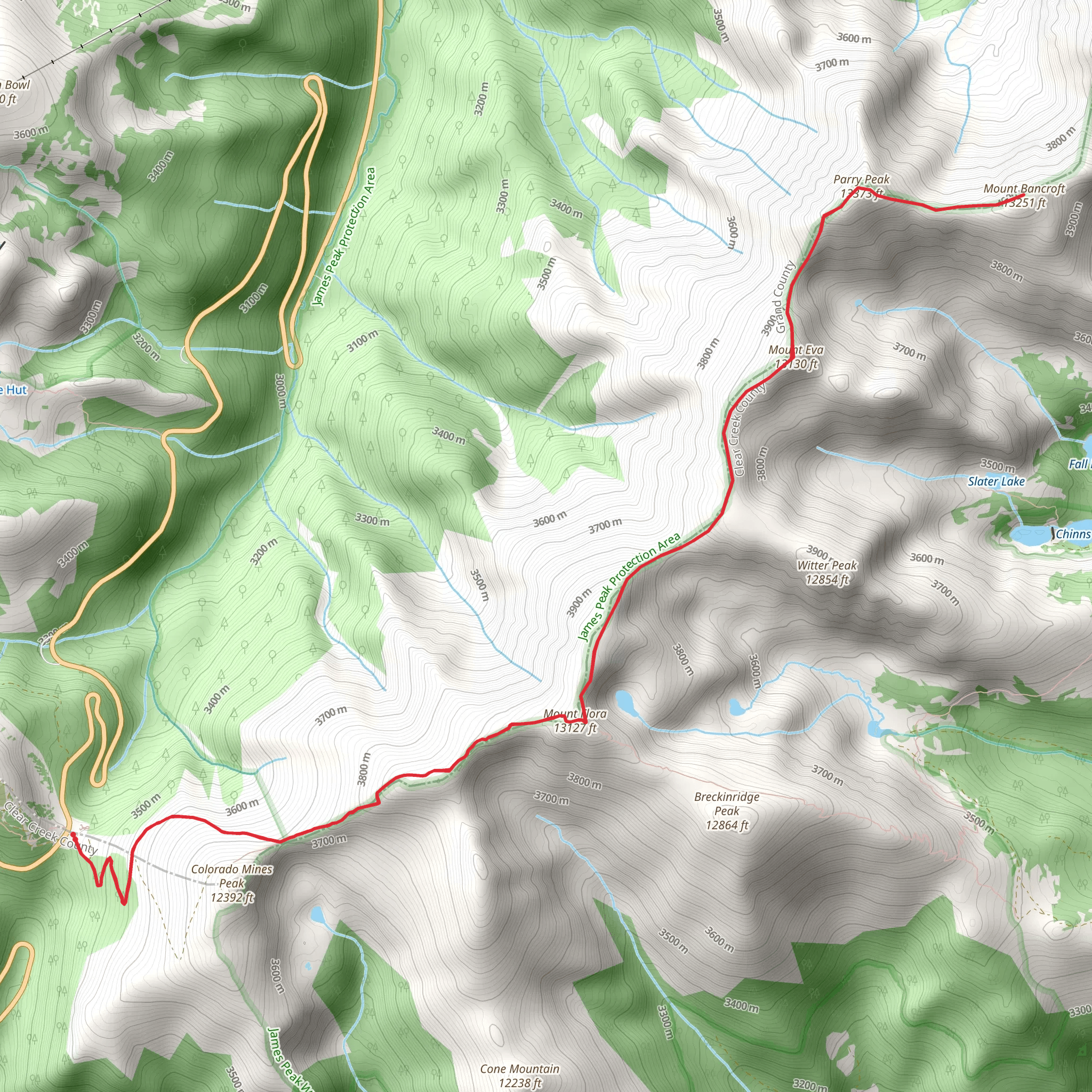 Mount Bancroft, Parry Peak and Mount Flora via Berthoud Pass mobile static map