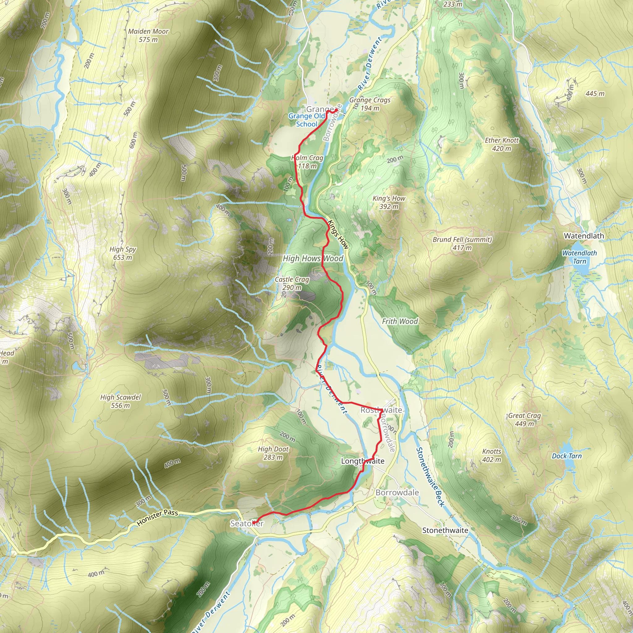 Grange in Borrowdale to Seatoller Walk mobile static map